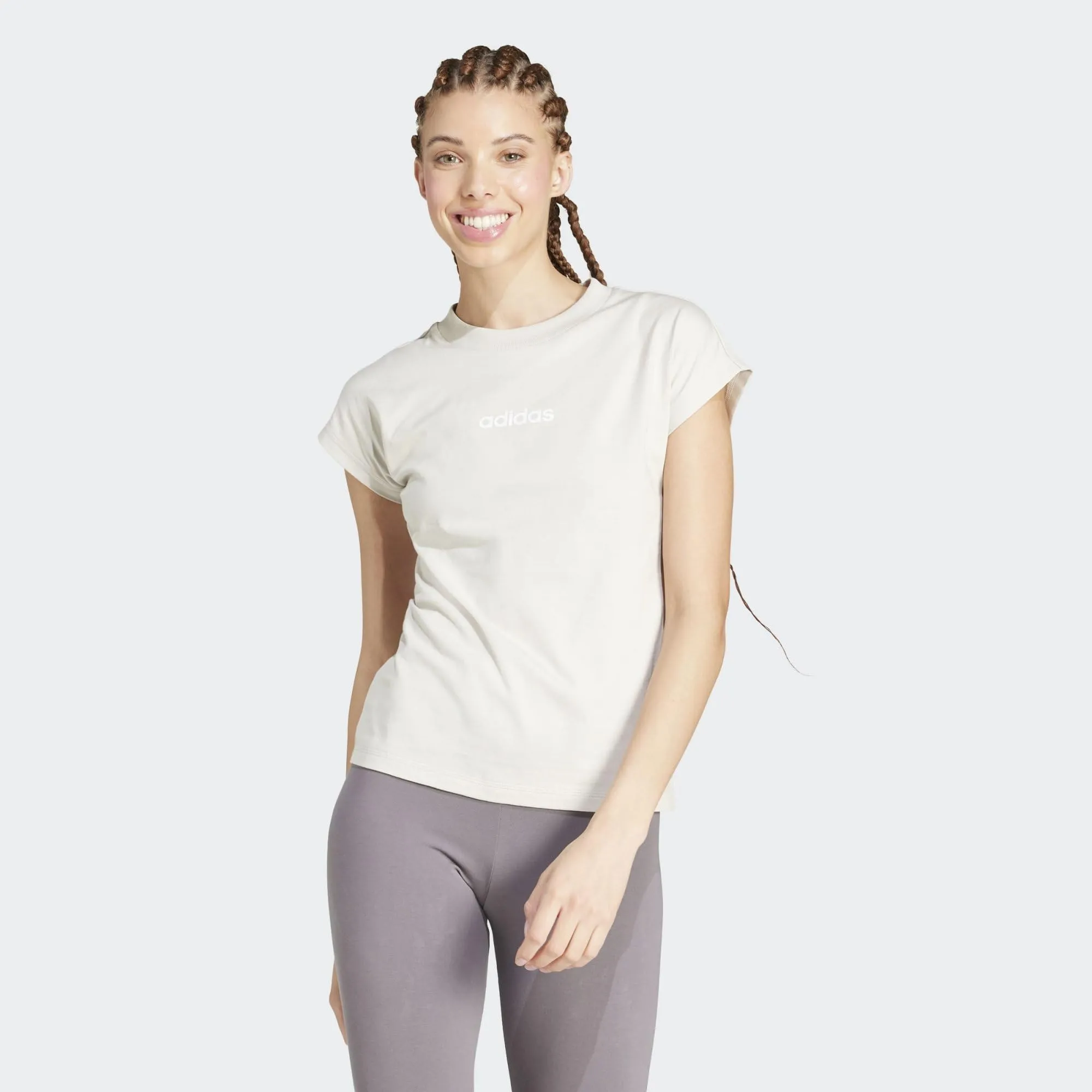 adidas Donna Essentials Linear Cotton Shirt, Wonder Alumina/White, XXS - immagine 2