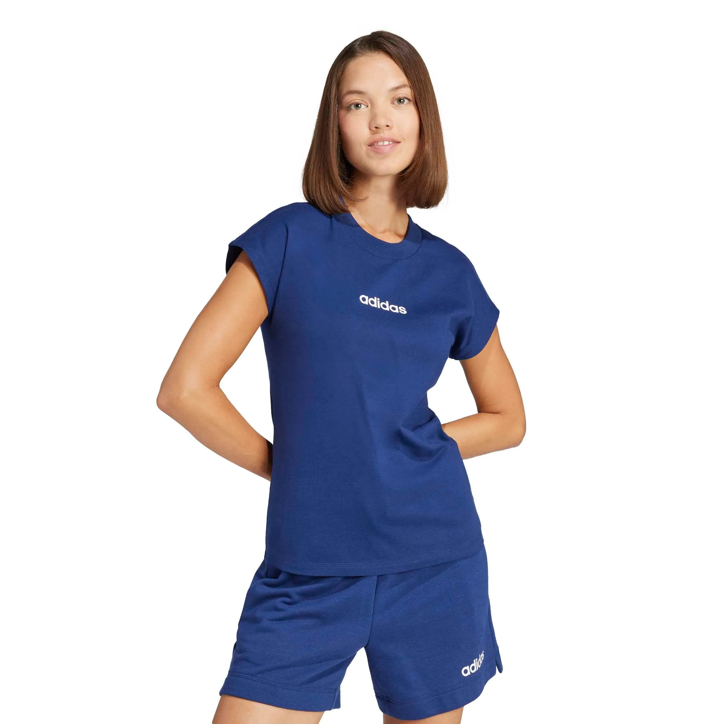 adidas Donna Essentials Linear Cotton Shirt, Dark Blue/White, XL - immagine 3