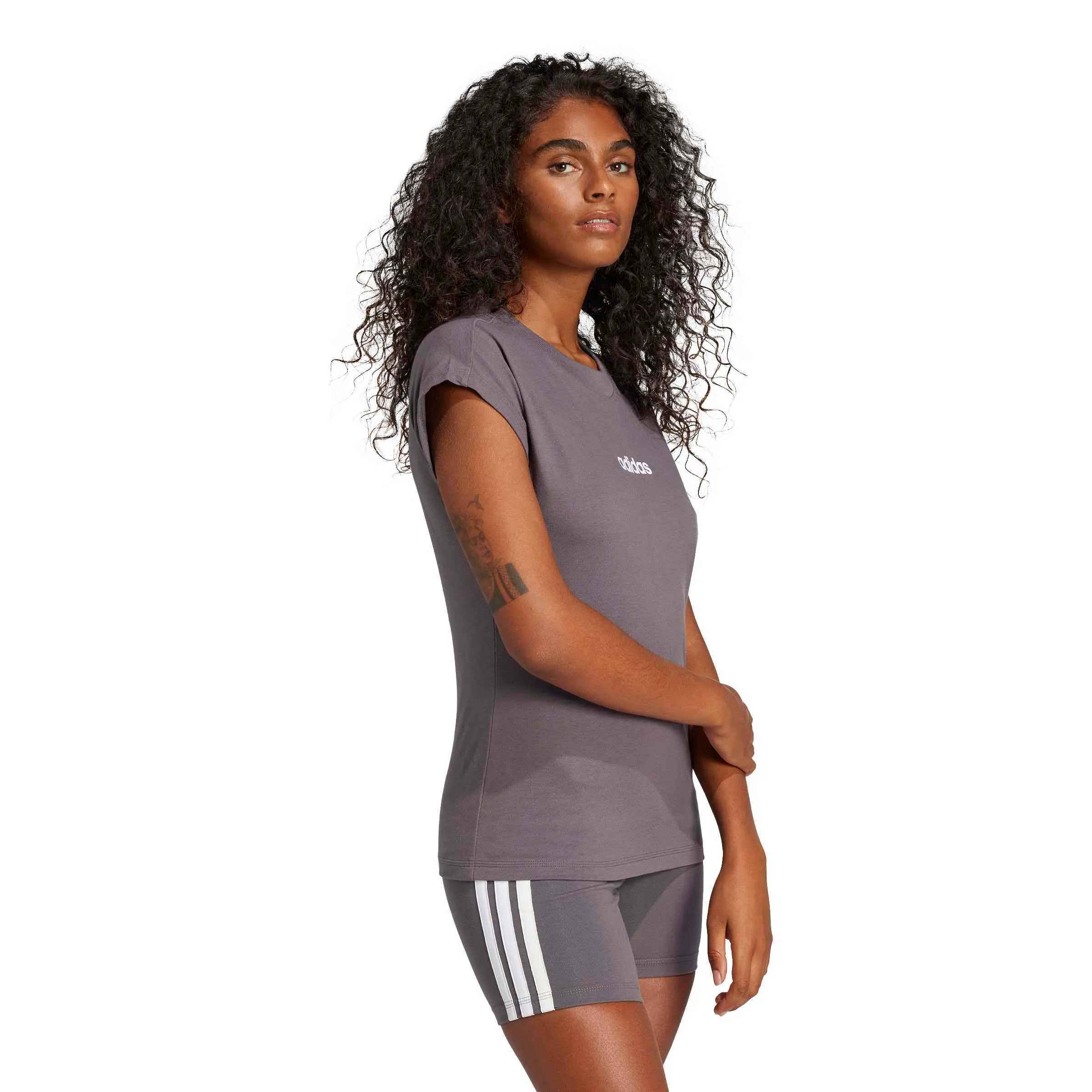 adidas Donna Essentials Linear Cotton Shirt, Grey Strata/White, M - immagine 6