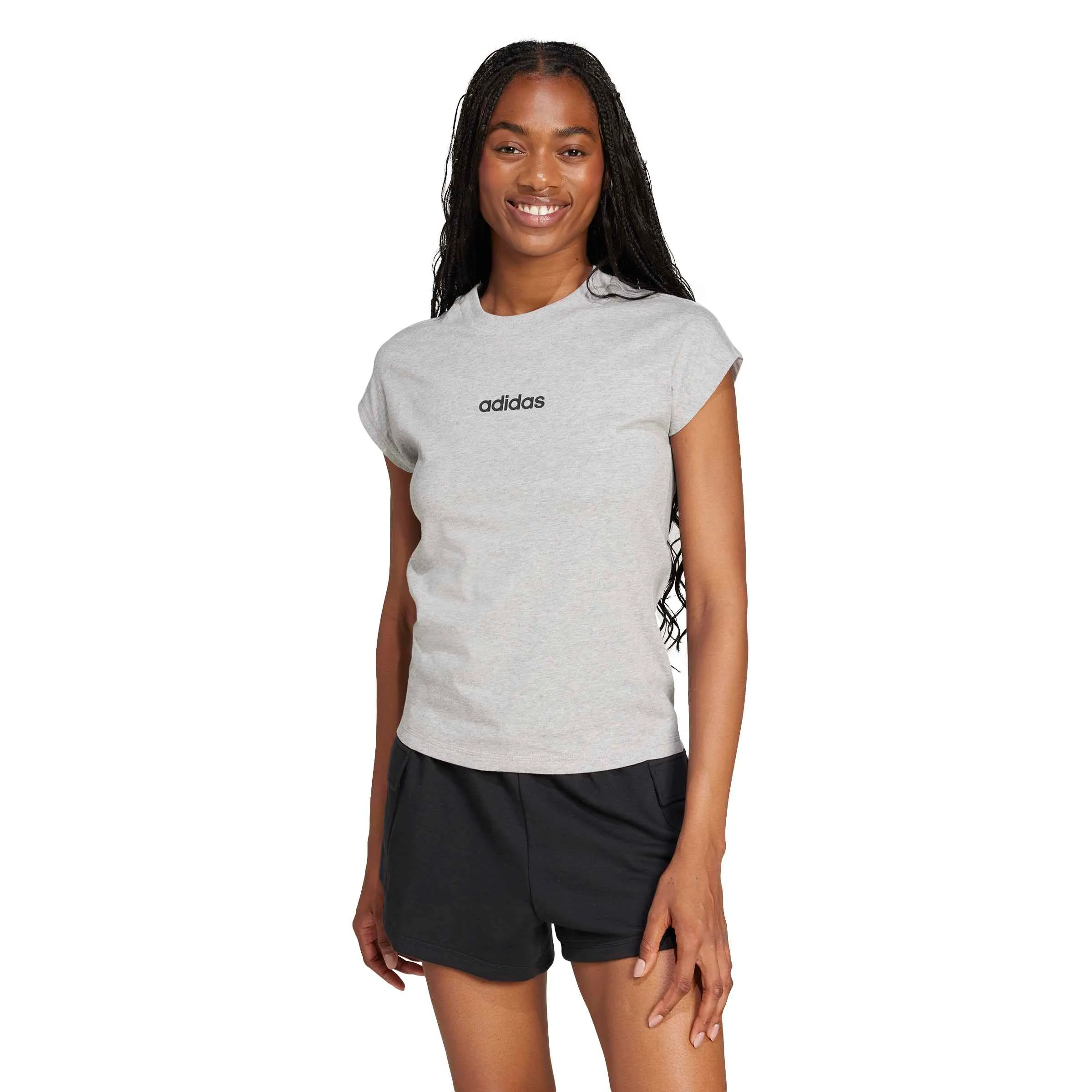 adidas Donna Essentials Linear Cotton Shirt, Medium Grey Heather/Black, XL - immagine 4