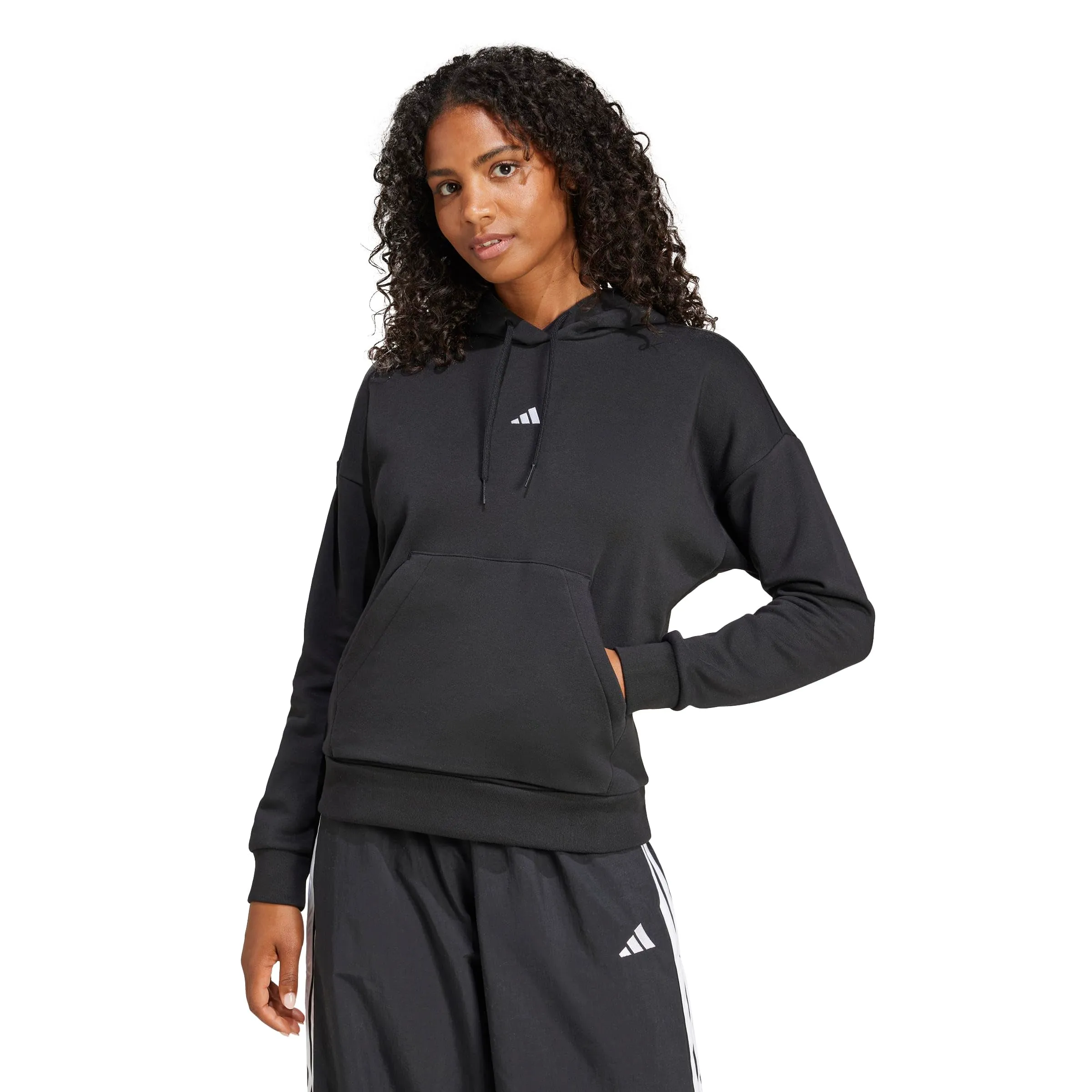 adidas Donna Essentials Small Logo Feel Cozy Hoodie Sweatshirt, Black/White, L - immagine 3