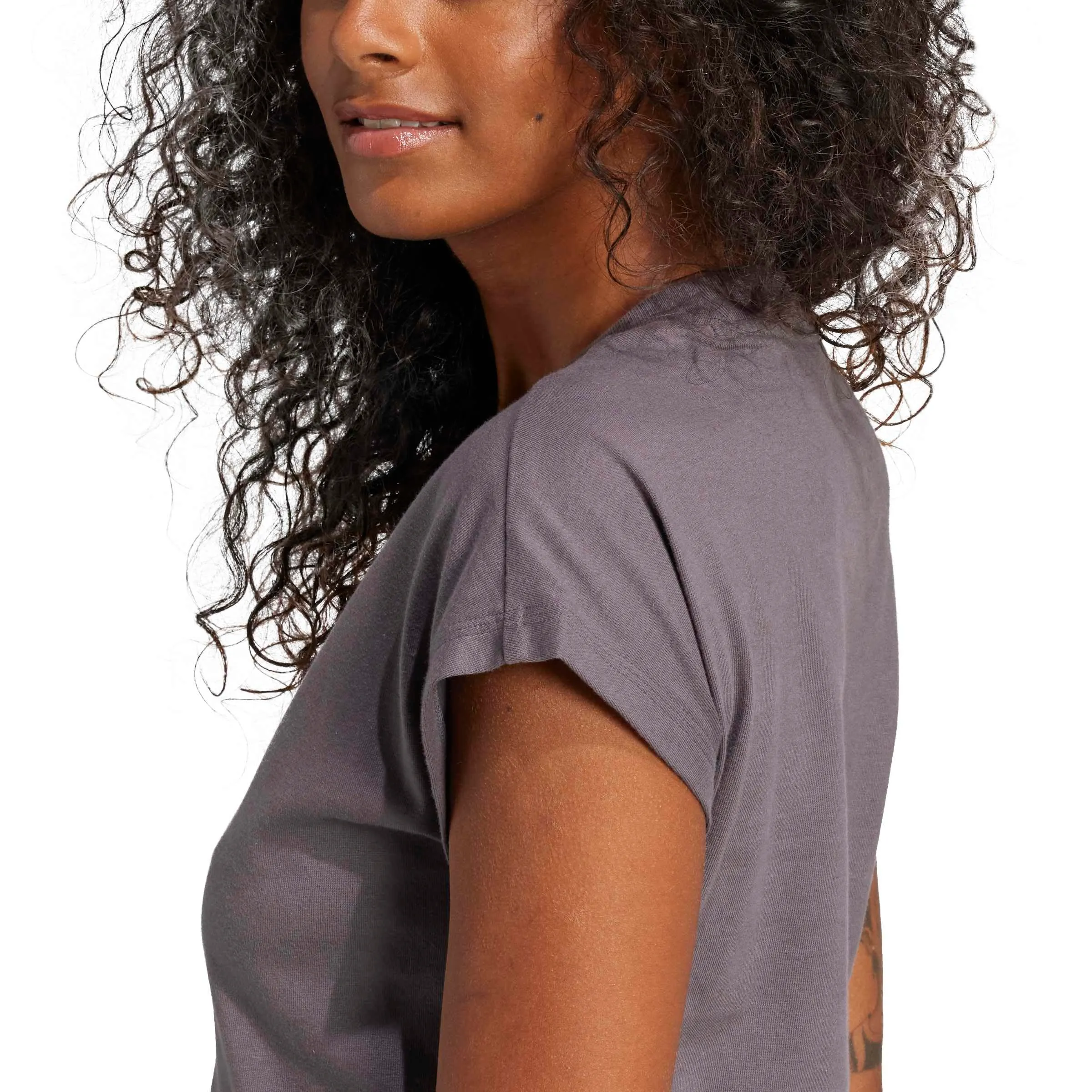 adidas Donna Essentials Linear Cotton Shirt, Grey Strata/White, S - immagine 5
