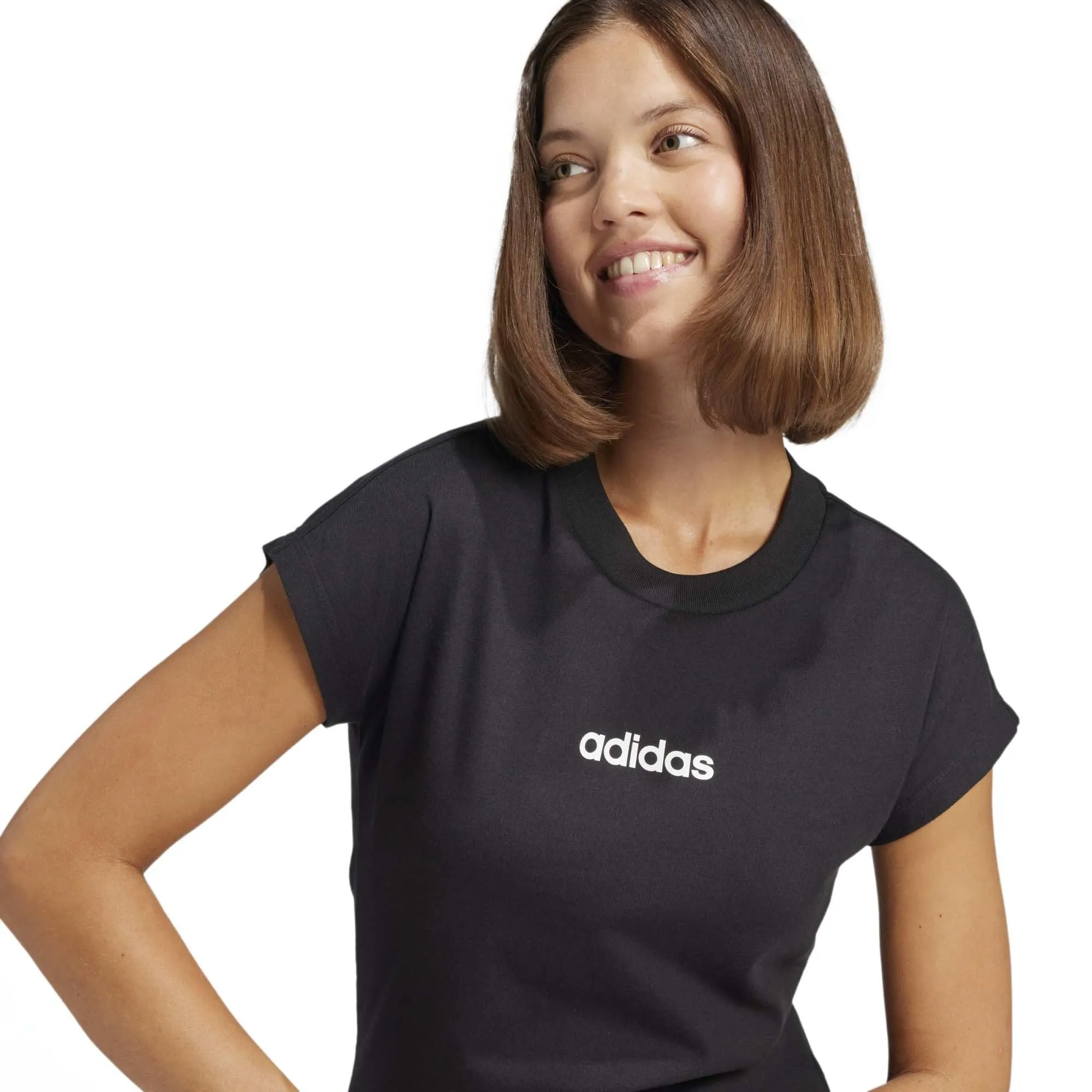 adidas Donna Essentials Linear Cotton Shirt, Black/White, XS - immagine 6