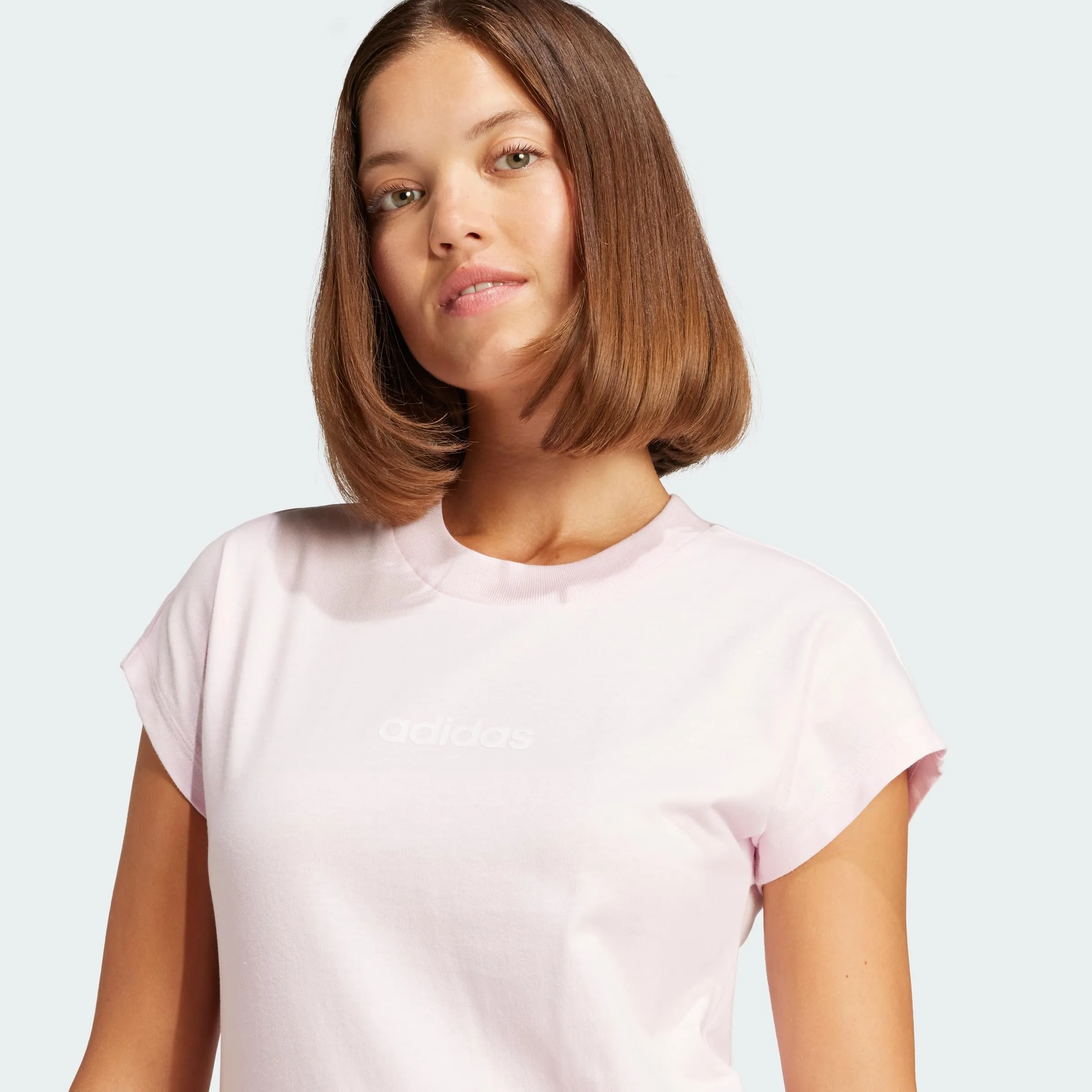 adidas Donna Essentials Linear Cotton Shirt, Clear Pink/White, S - immagine 7