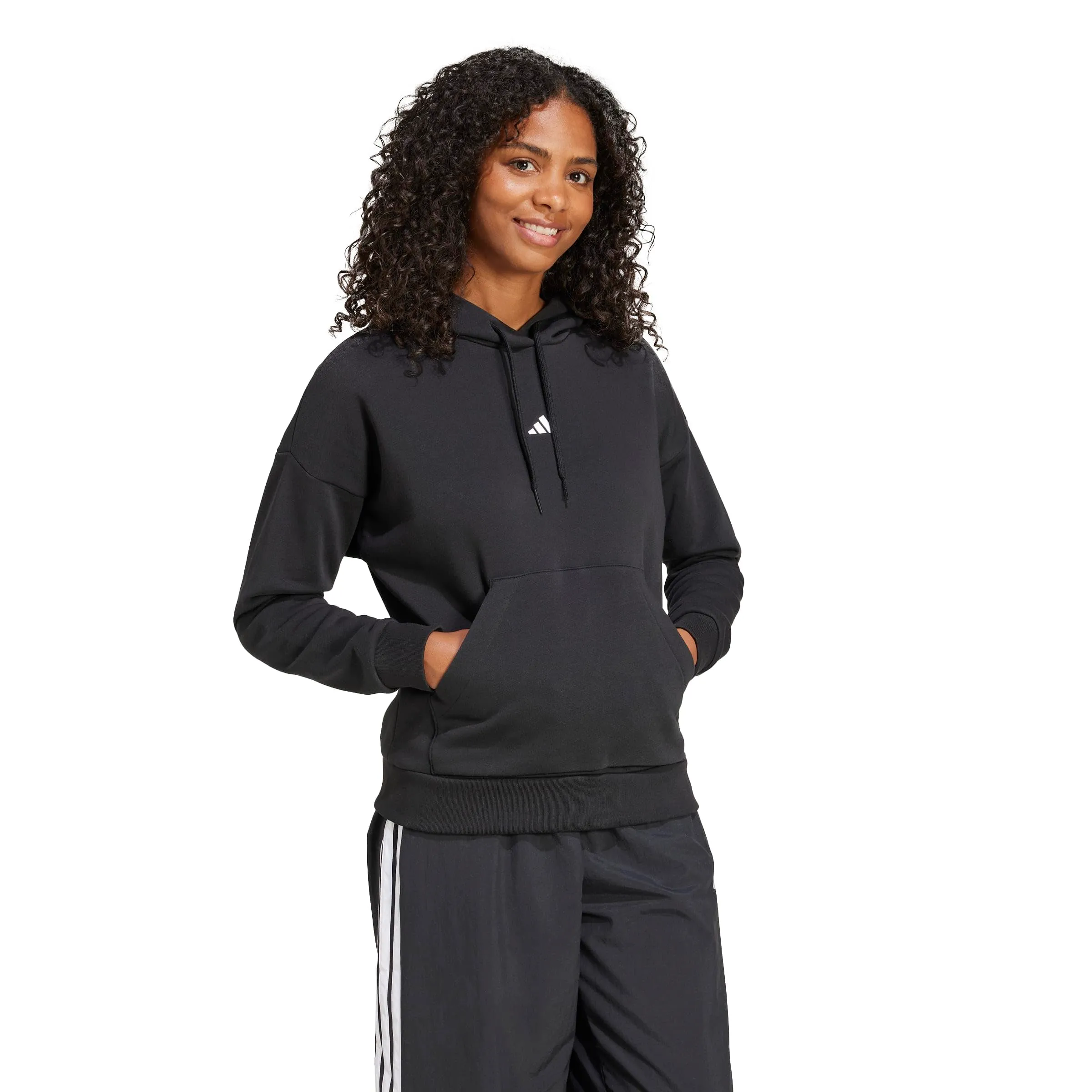 adidas Donna Essentials Small Logo Feel Cozy Hoodie Sweatshirt, Black/White, M - immagine 6
