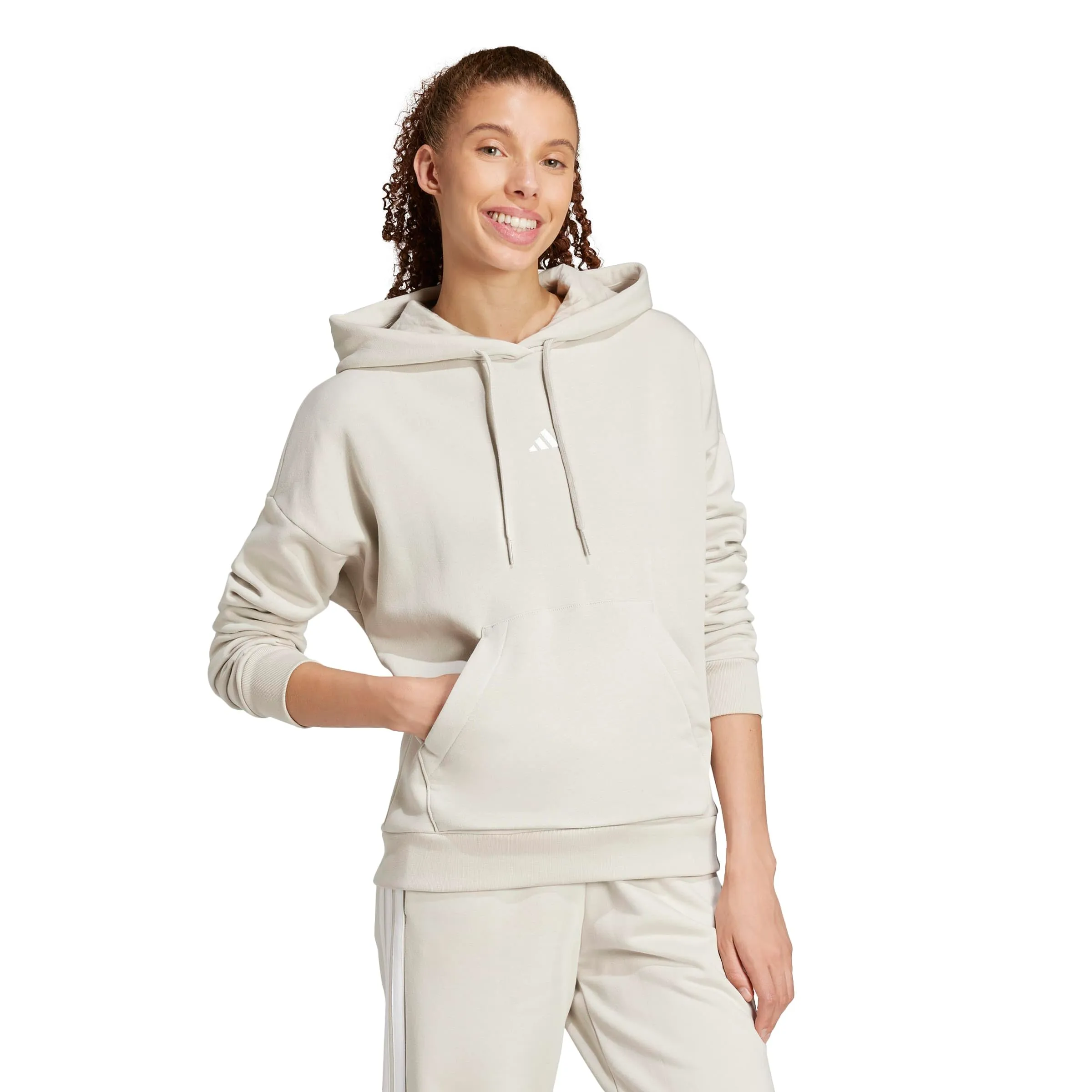 adidas Donna Essentials Small Logo Feel Cozy Hoodie Sweatshirt, Wonder Alumina/White, M - immagine 3