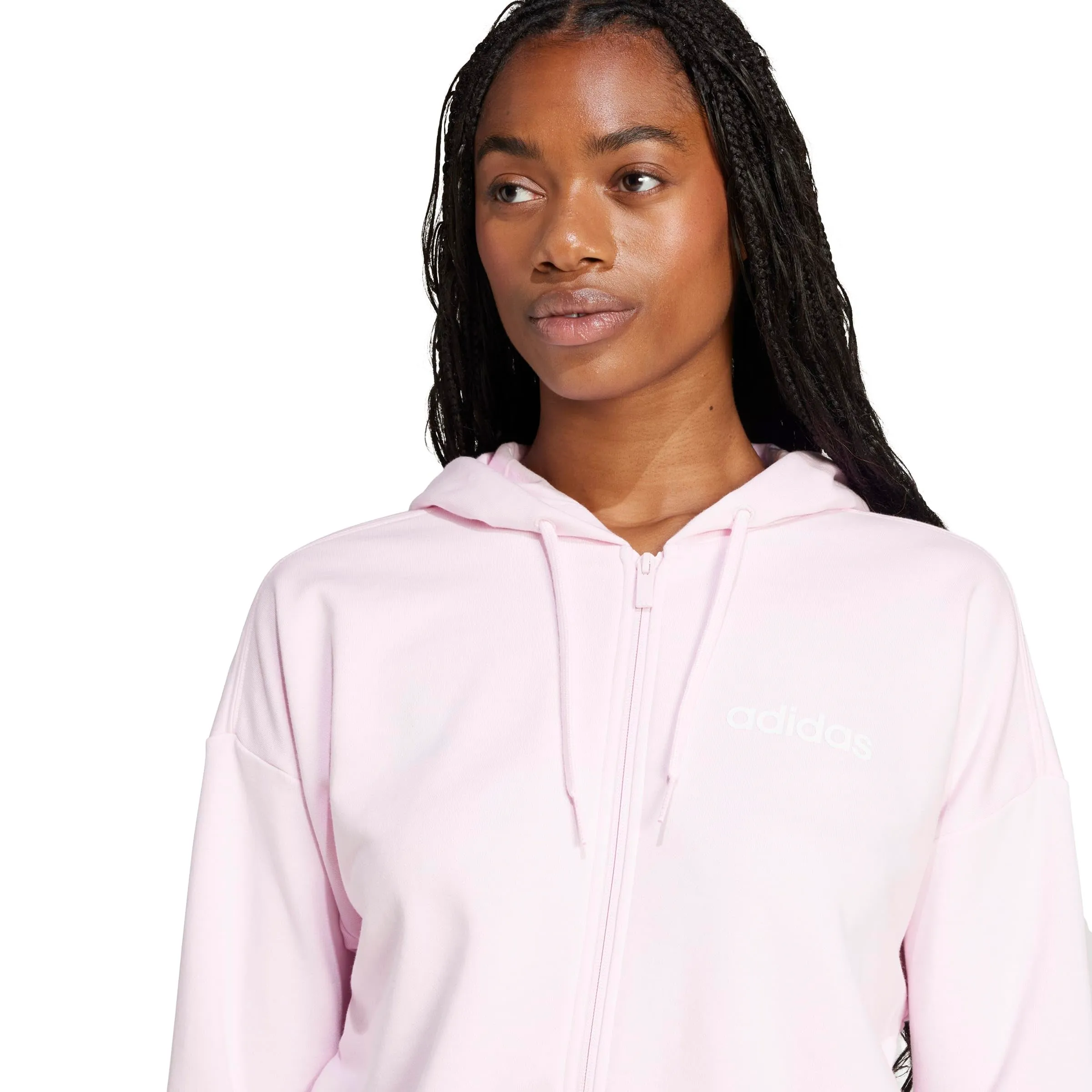 adidas Donna Essentials Linear Full Zip French Terry Hoodie Sweatshirt, Clear Pink/White, XXL - immagine 4