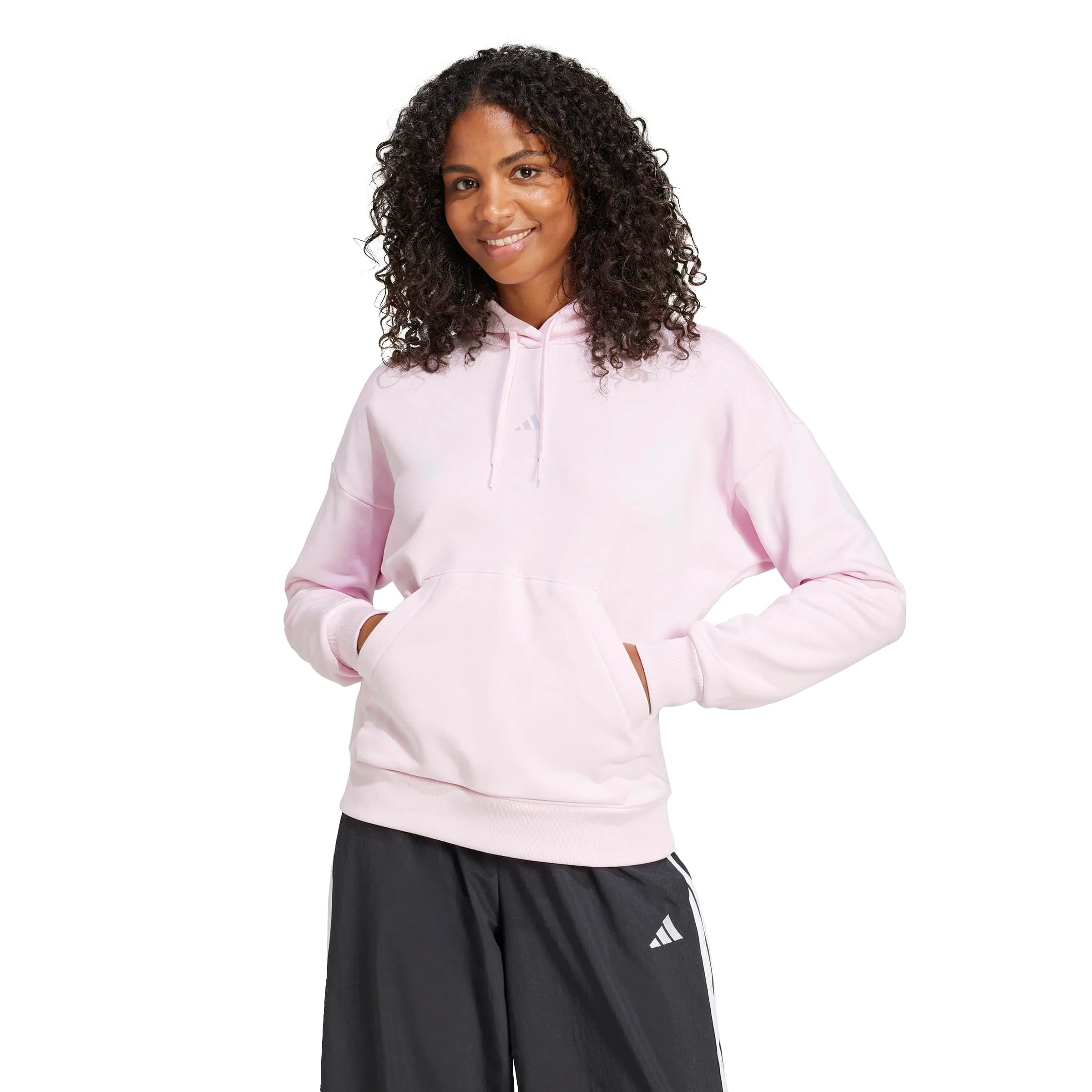 adidas Donna Essentials Small Logo Feel Cozy Hoodie Sweatshirt, Clear Pink/White, L - immagine 4