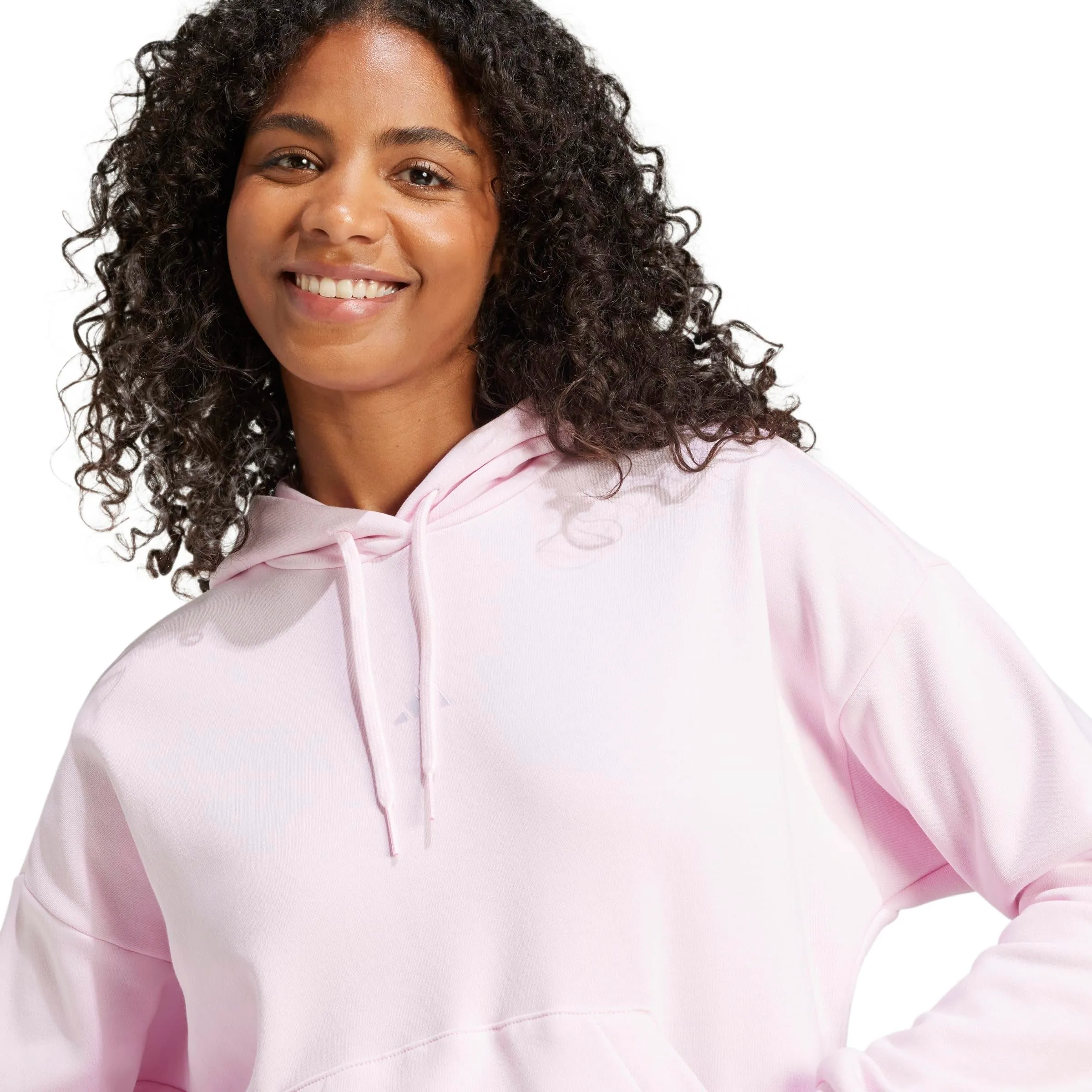 adidas Donna Essentials Small Logo Feel Cozy Hoodie Sweatshirt, Clear Pink/White, M - immagine 5