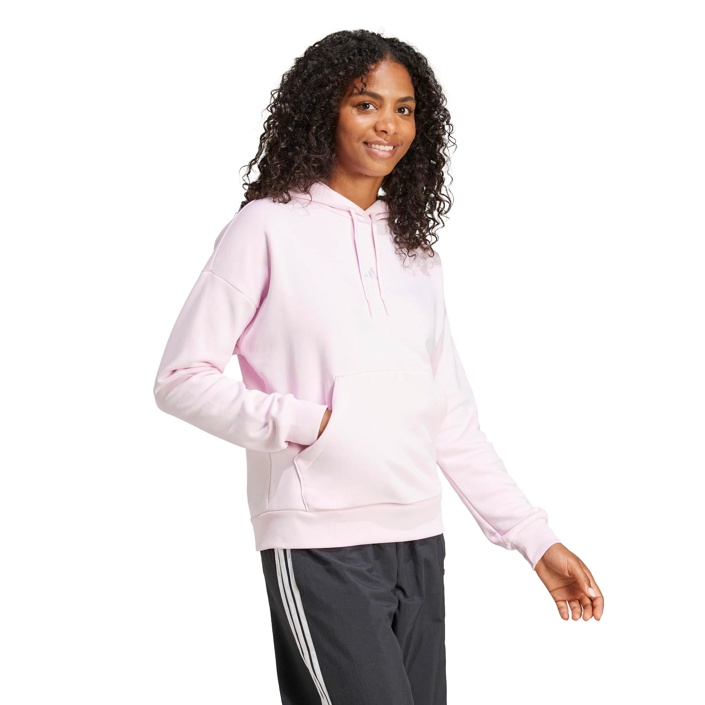 adidas Donna Essentials Small Logo Feel Cozy Hoodie Sweatshirt, Clear Pink/White, M - immagine 7