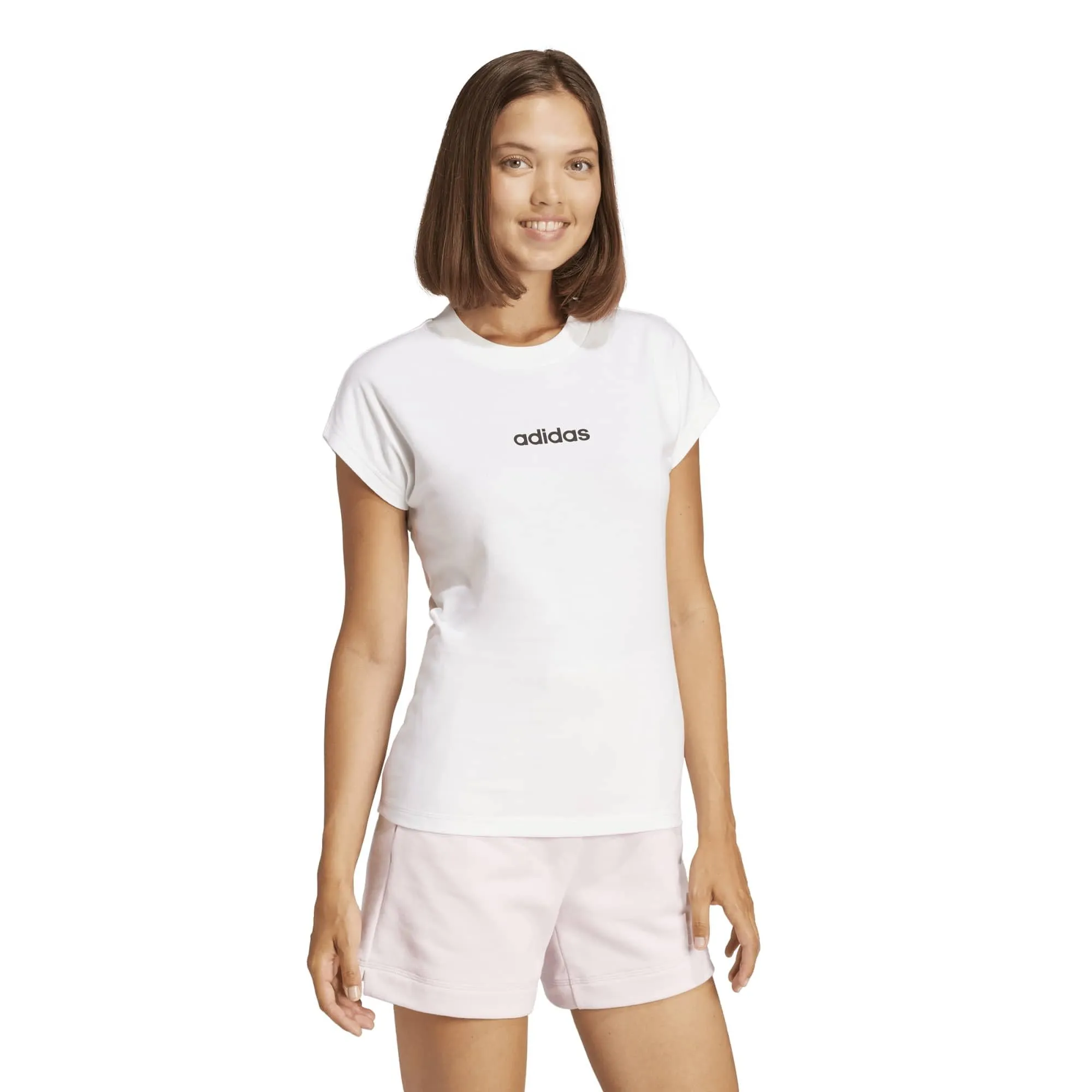 adidas Donna Essentials Linear Cotton Shirt, White/Black, XS - immagine 6