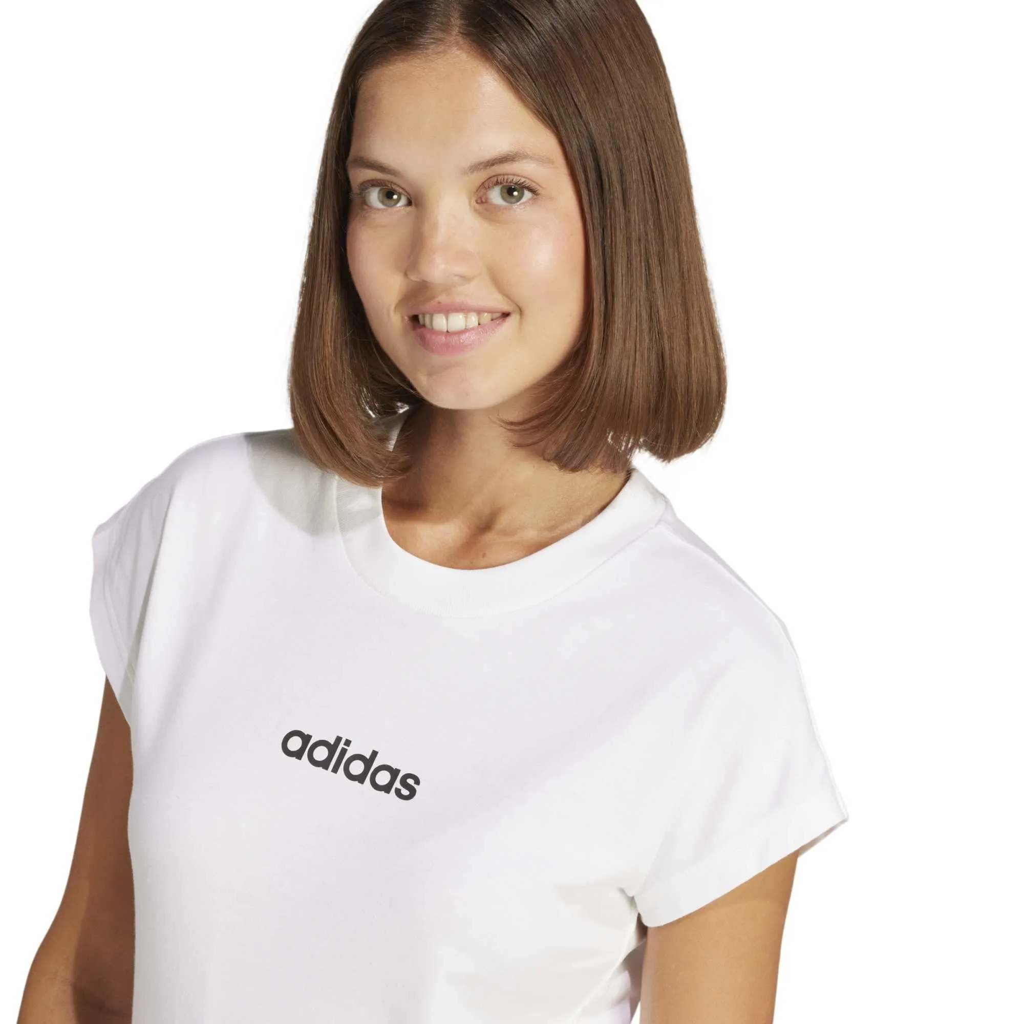 adidas Donna Essentials Linear Cotton Shirt, White/Black, XS - immagine 7