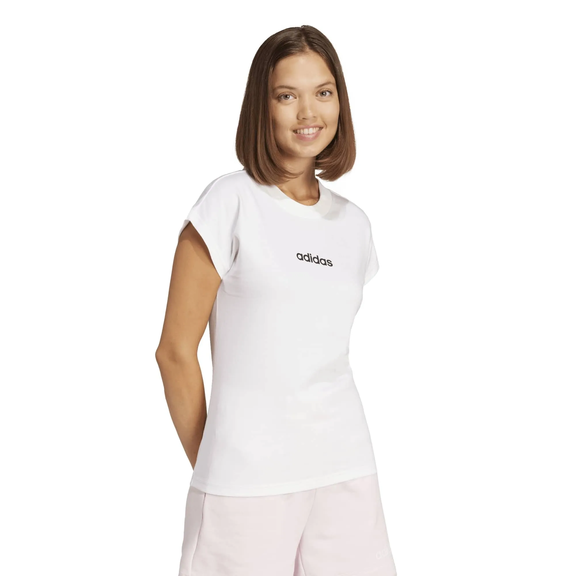 adidas Donna Essentials Linear Cotton Shirt, White/Black, S - immagine 2
