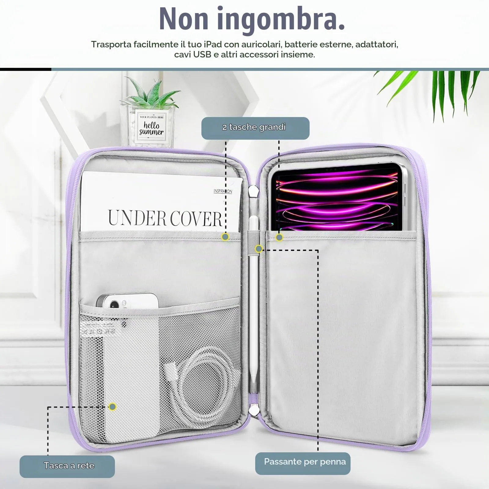 TiMOVO Custodia Tablet 13 Pollici con Tasca, Viola di Acquerello - immagine 3