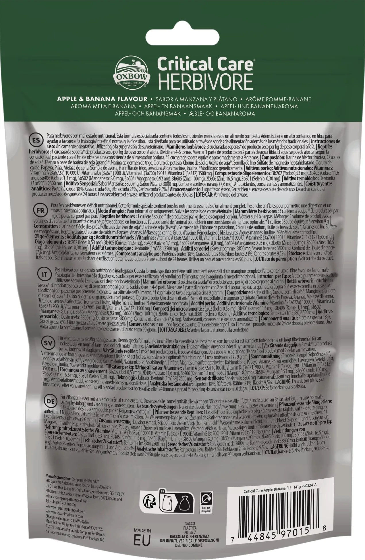 Oxbow Critical Care Herbivore Mela e Banana 141 g - immagine 3