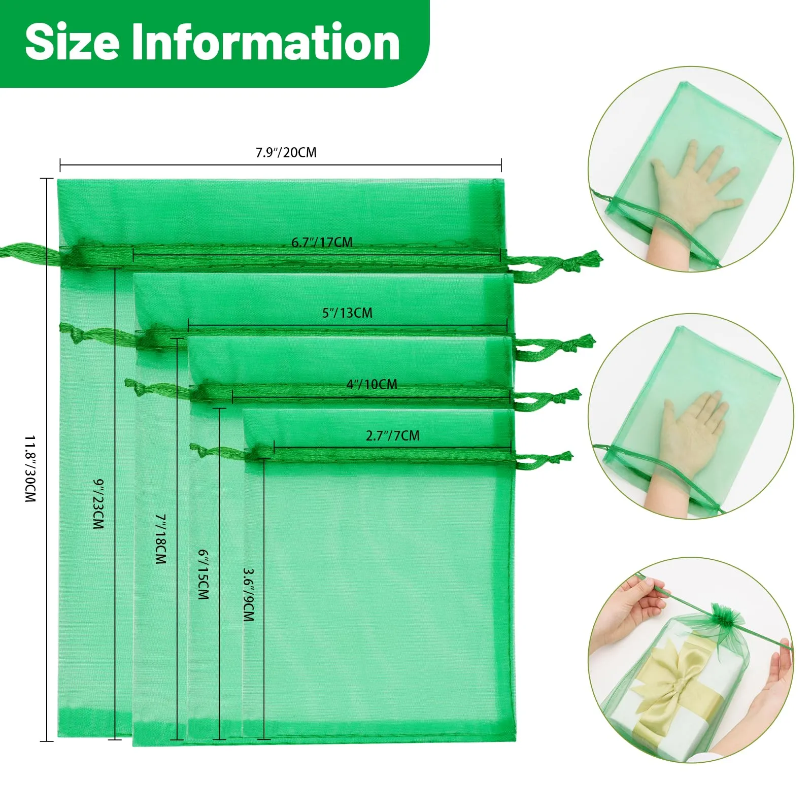G2PLUS 50 Sacchetti Organza Verde,17x23CM Sacchetti Organza Regalo - immagine 2