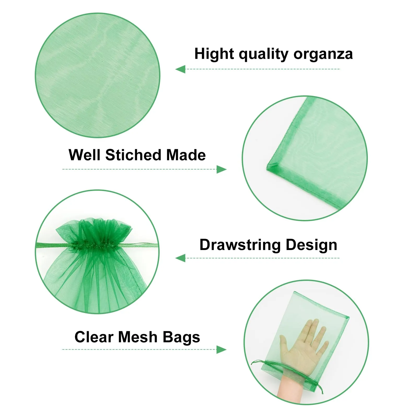 G2PLUS 50 Sacchetti Organza Verde,17x23CM Sacchetti Organza Regalo - immagine 4