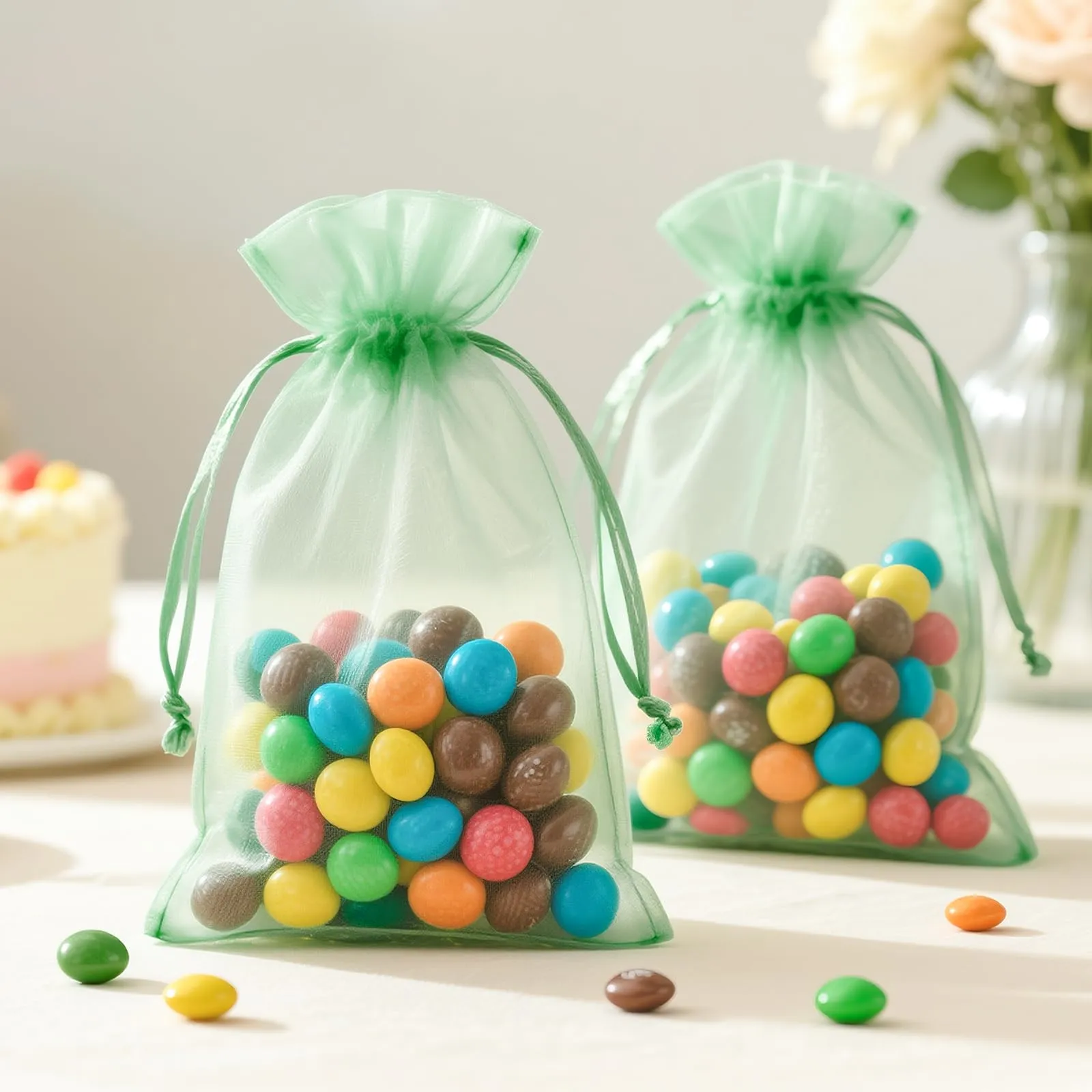 G2PLUS 50 Sacchetti Organza Verde,17x23CM Sacchetti Organza Regalo - immagine 8