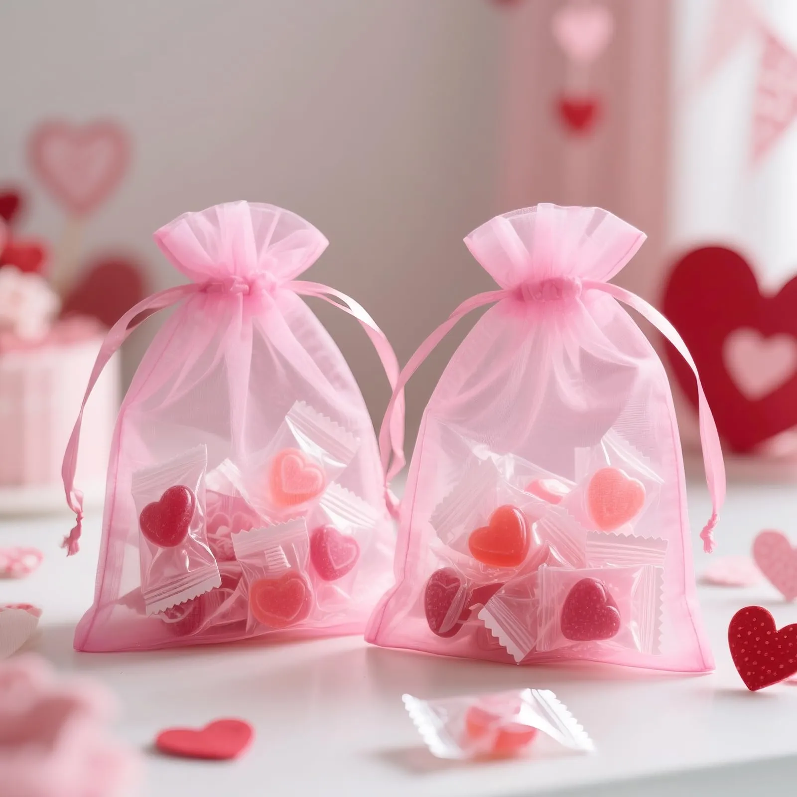 G2PLUS 50PCS Rosa Sacchetti Organza,13x18CM Sacchetti Organza Regalo - immagine 4