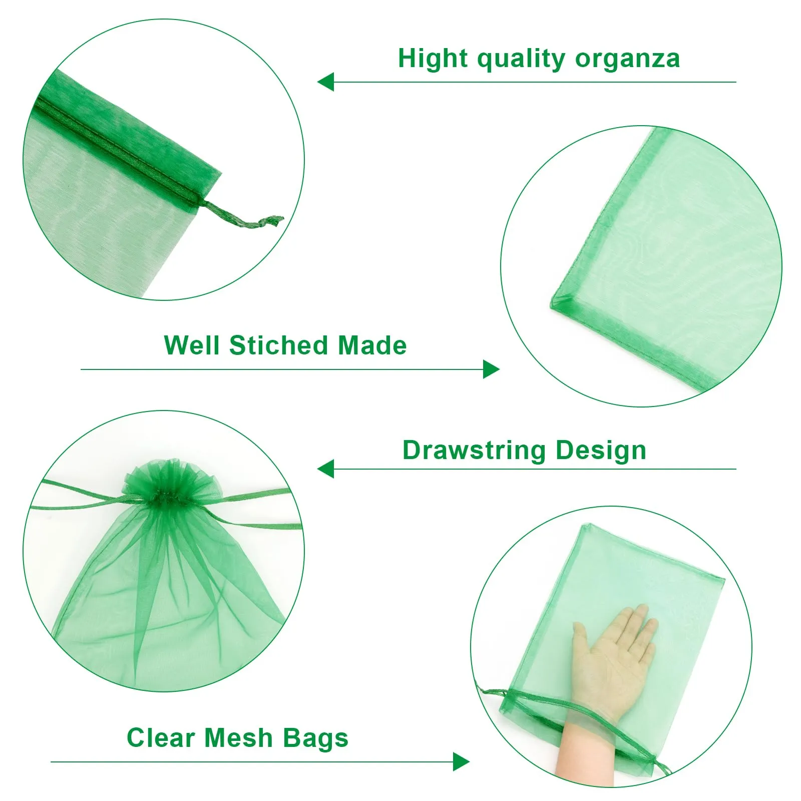 G2PLUS 50PCS Verde Sacchetti Organza,20x30CM Sacchetti Organza Regalo - immagine 4