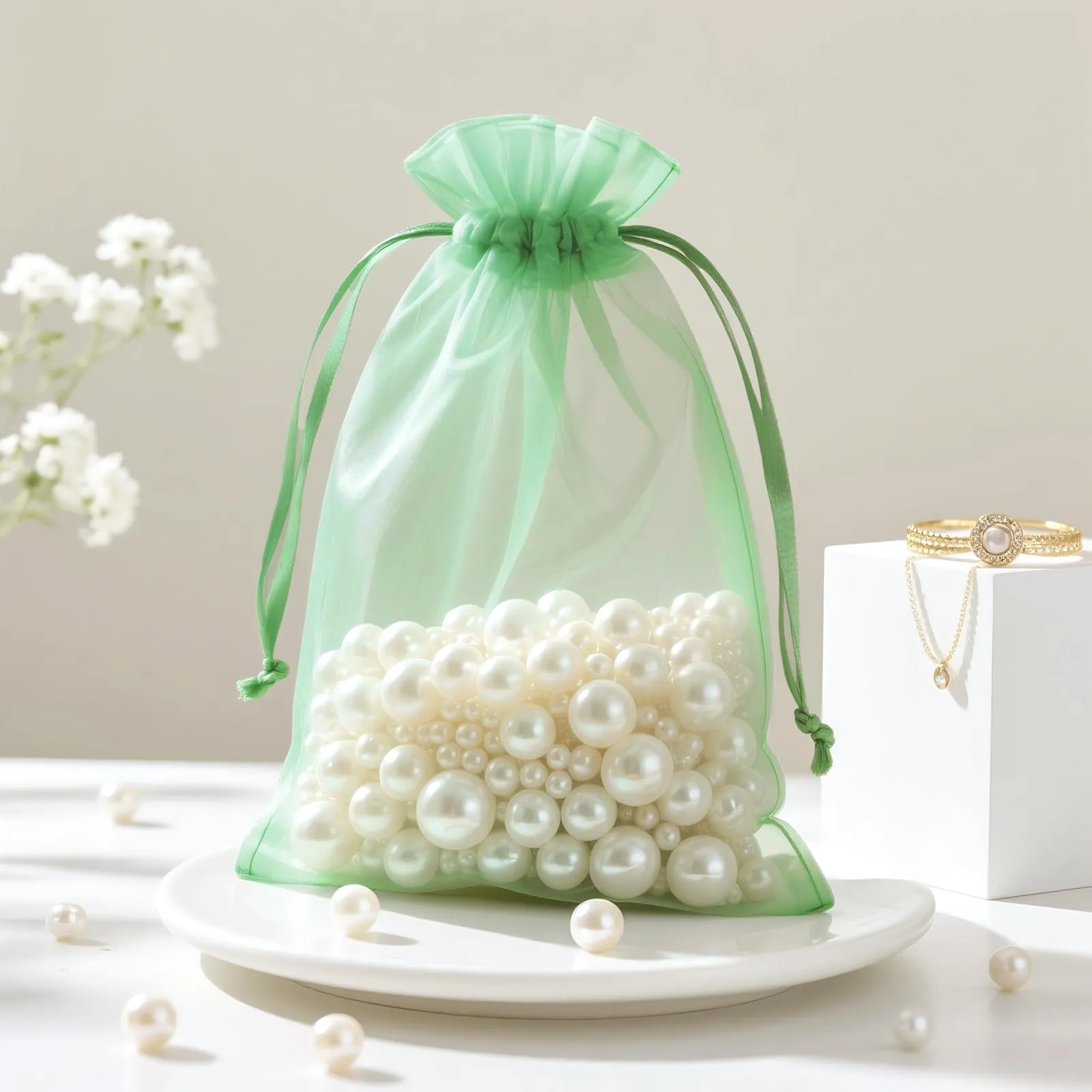 G2PLUS 50PCS Verde Sacchetti Organza,20x30CM Sacchetti Organza Regalo - immagine 5