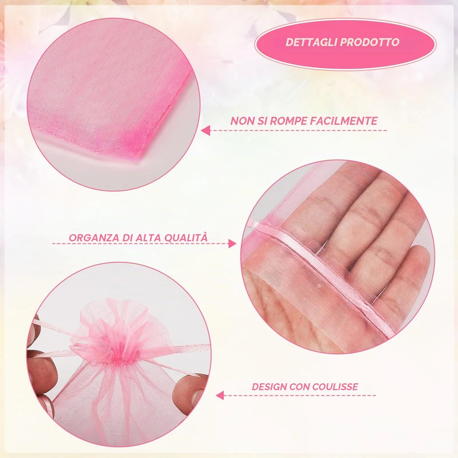G2PLUS 50PCS Rosa Sacchetti Organza,10x15CM Sacchetti Organza Regalo - immagine 3