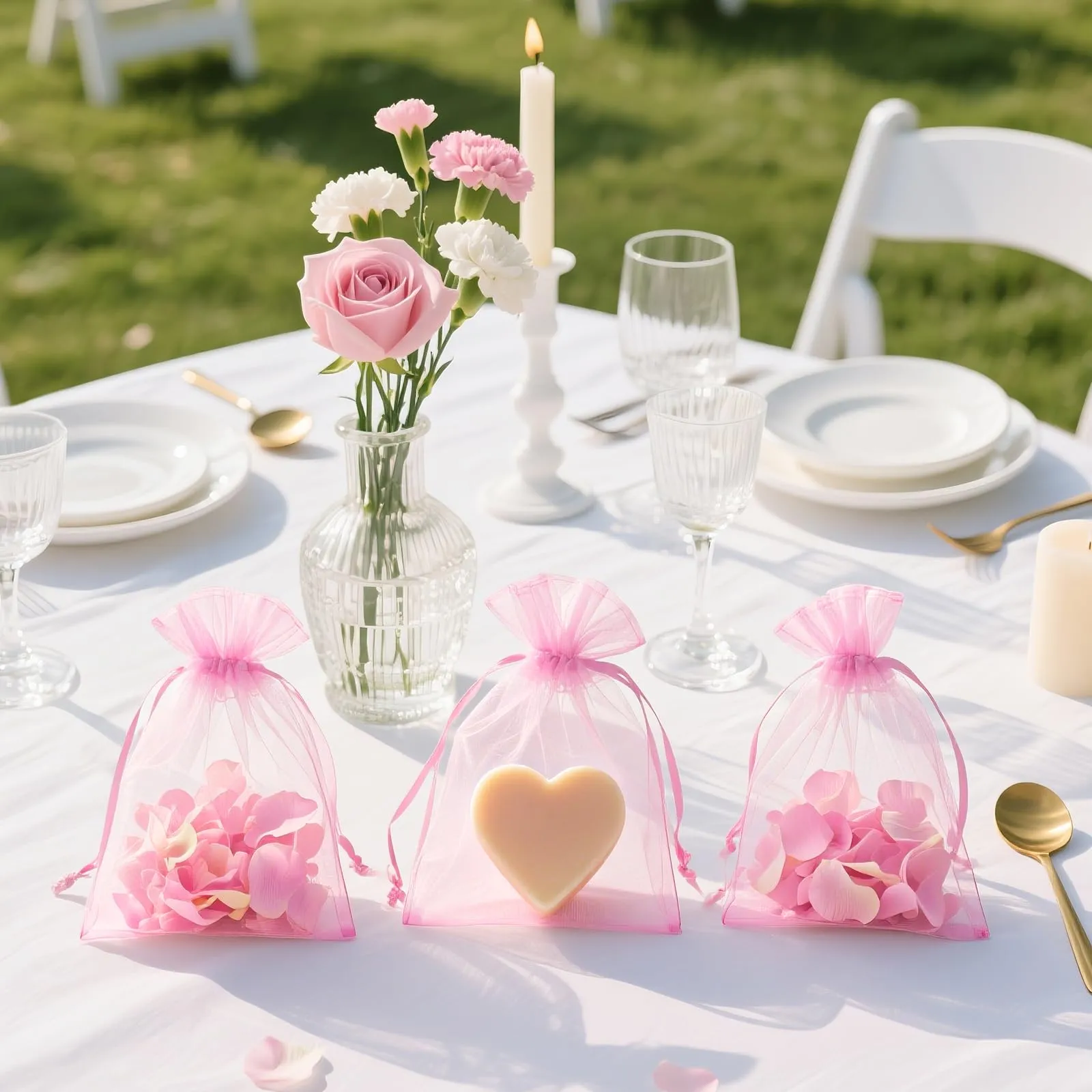 G2PLUS 50PCS Rosa Sacchetti Organza,10x15CM Sacchetti Organza Regalo - immagine 5
