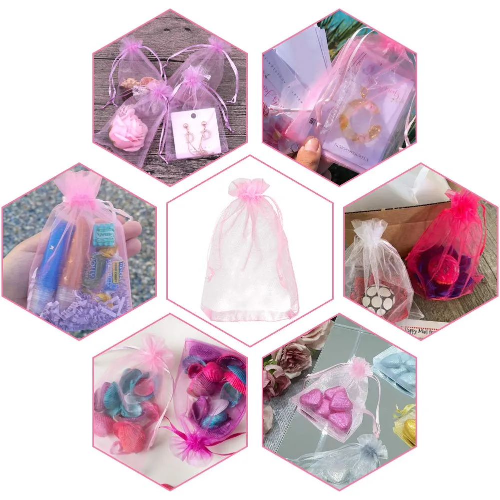 G2PLUS 50PCS Rosa Sacchetti Organza,10x15CM Sacchetti Organza Regalo - immagine 8