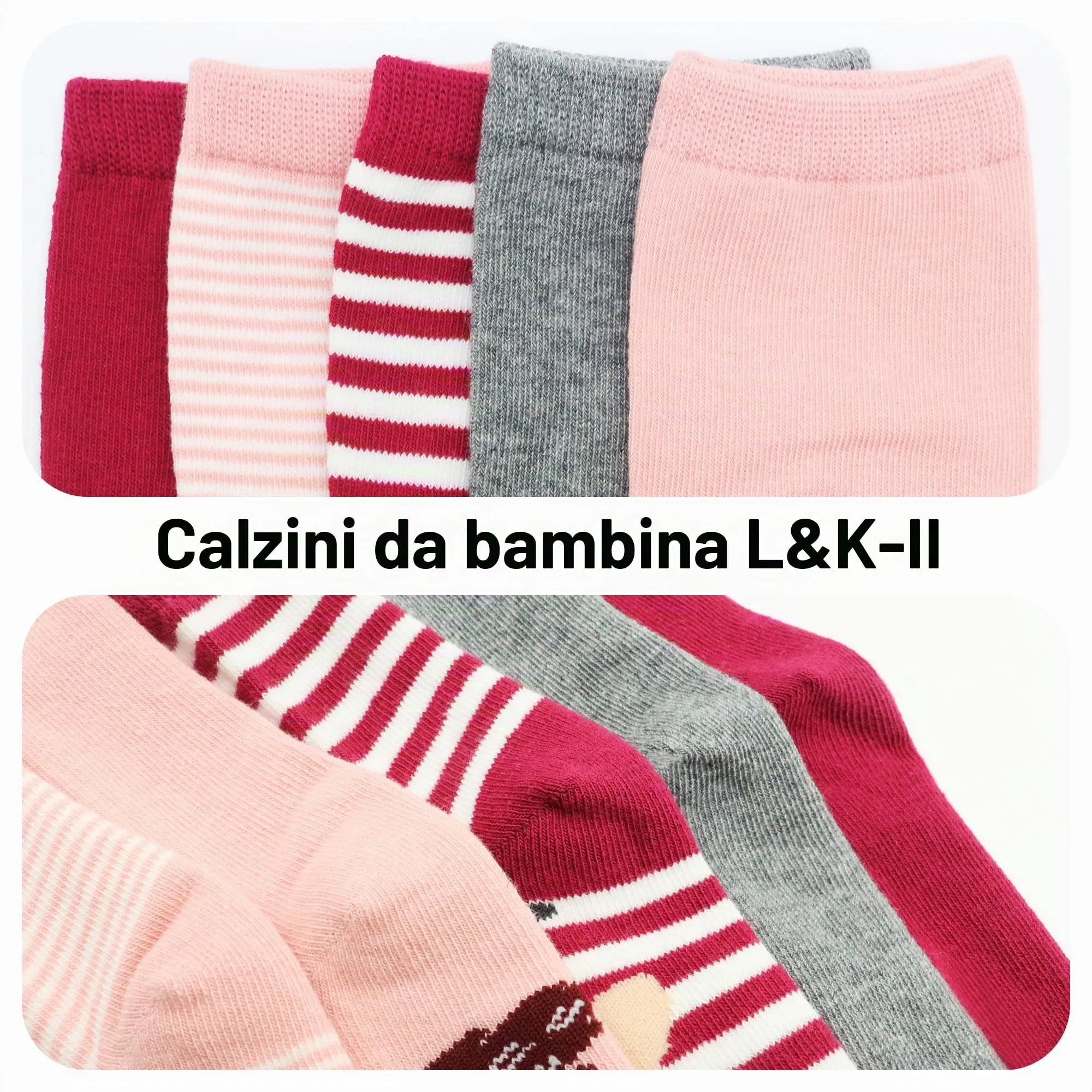 L&K-II Confezione da 10 calzini in Cotone per Bambina e Ragazza Calzini per Bambini Simpatico motivo Animale Colorato 2885 23-26 - immagine 2