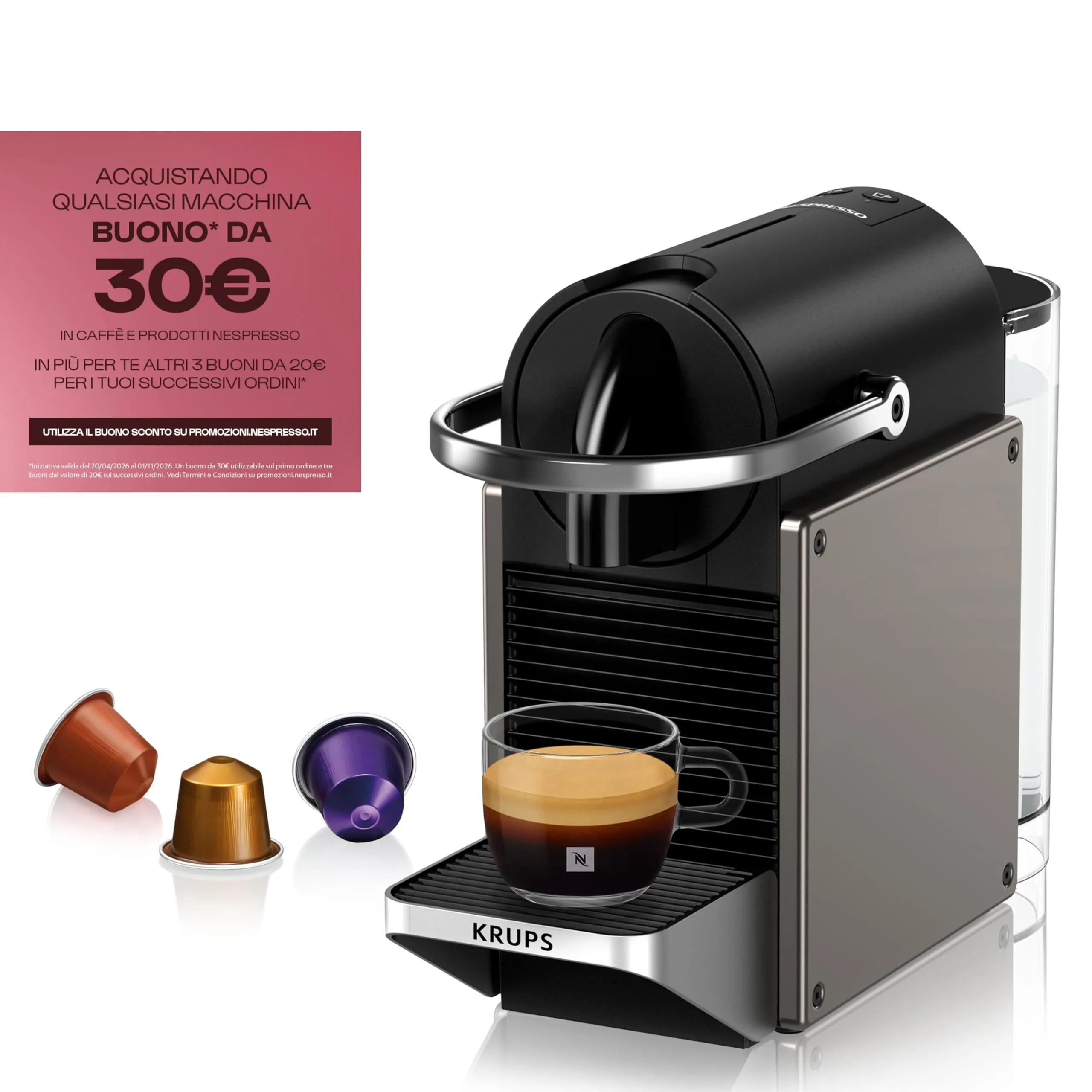Krups Nespresso Pixie, Macchina per Caffè, Titan, XN306TK - immagine 2
