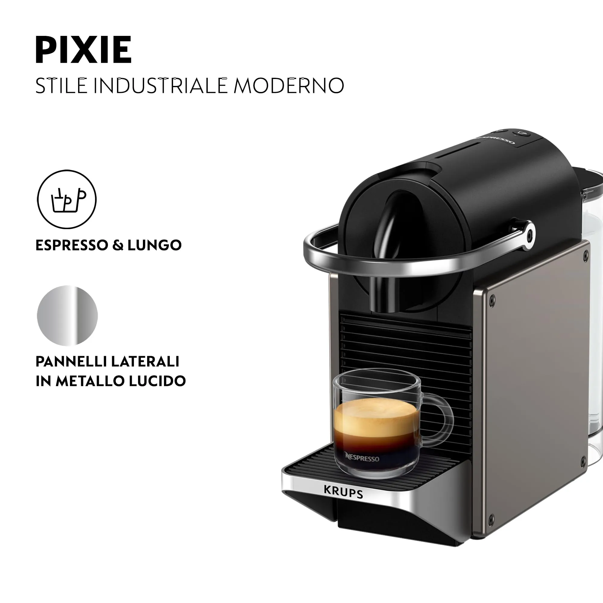 Krups Nespresso Pixie, Macchina per Caffè, Titan, XN306TK - immagine 4