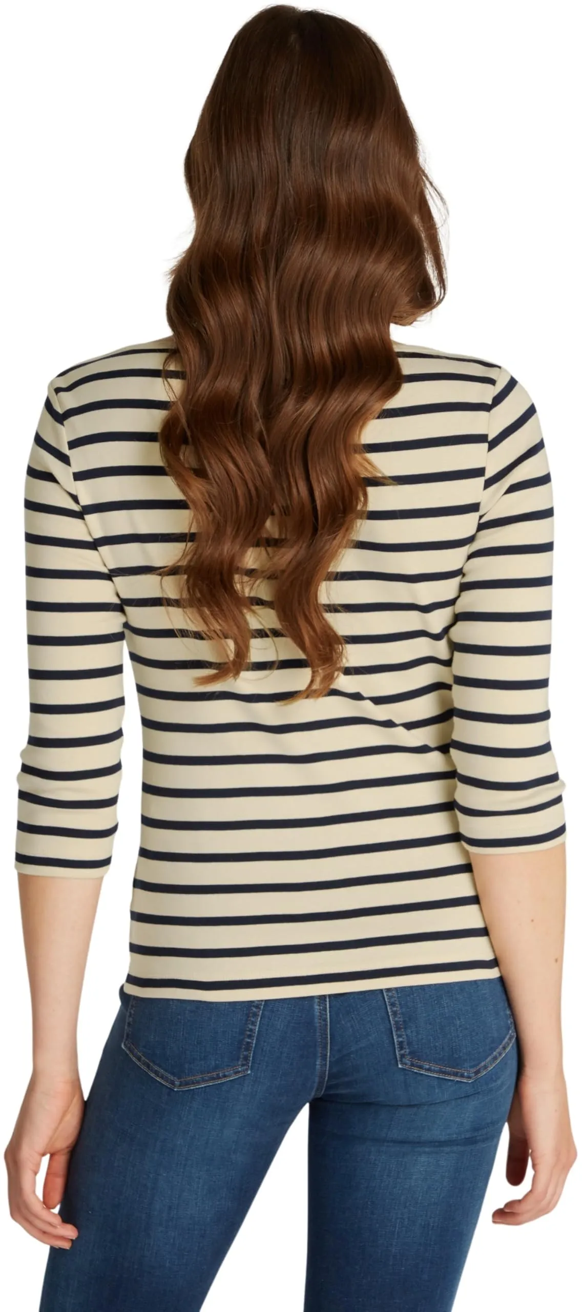 Tommy Hilfiger Donna Maglietta Maniche Lunghe New Cody Slim Scollo a Barca, Multicolore (Fine STP Country Ivory/Drk N Navy), XS - immagine 2