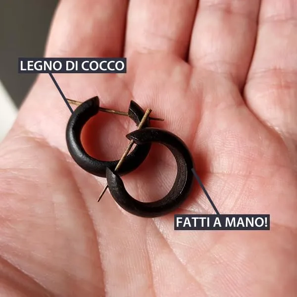 2 ORECCHINI NERI TRIBALE ARTIGIANALI LEGNO DI COCCO ULTRALEGGERI DONNA UOMO - immagine 3