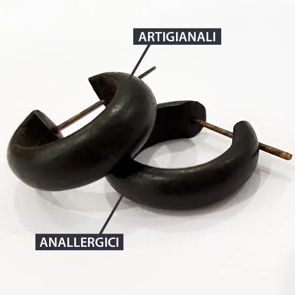 2 ORECCHINI NERI TRIBALE ARTIGIANALI LEGNO DI COCCO ULTRALEGGERI DONNA UOMO - immagine 6