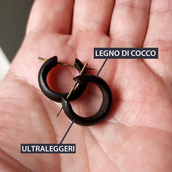 2 ORECCHINI NERI TRIBALE ARTIGIANALI LEGNO DI COCCO ULTRALEGGERI DONNA UOMO - immagine 7
