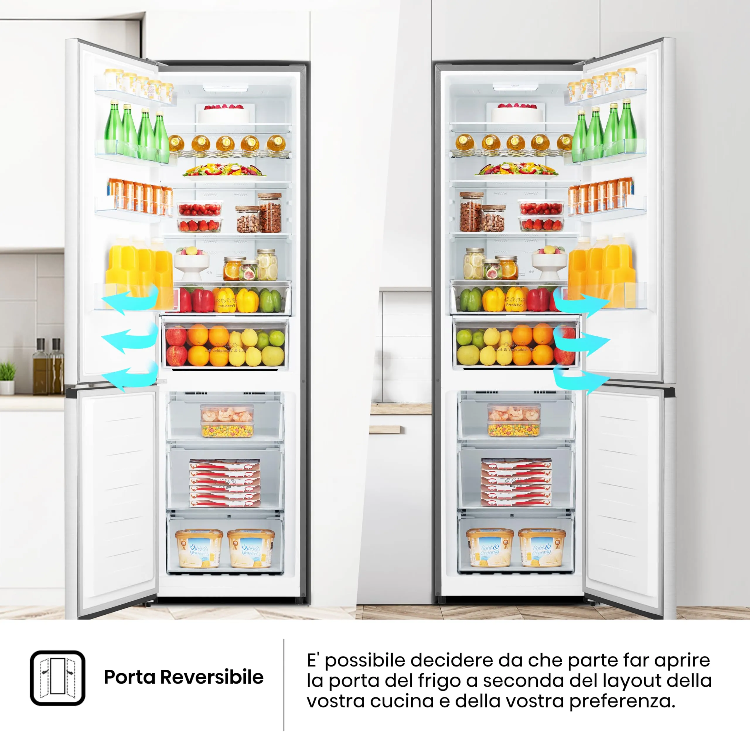 Hisense MC60331ID Frigorifero Combinato Total No Frost, 336 Litri, Classe D, Inox, Altezza 2 metri, Prof. 59 cm, Porta Reversibile, CrispZone, SmartHumidity, Big Box - immagine 5