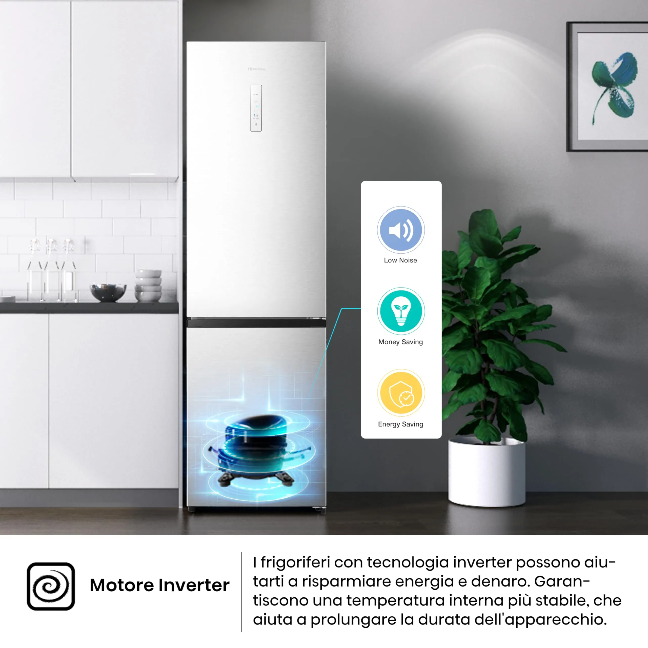 Hisense MC60331ID Frigorifero Combinato Total No Frost, 336 Litri, Classe D, Inox, Altezza 2 metri, Prof. 59 cm, Porta Reversibile, CrispZone, SmartHumidity, Big Box - immagine 6