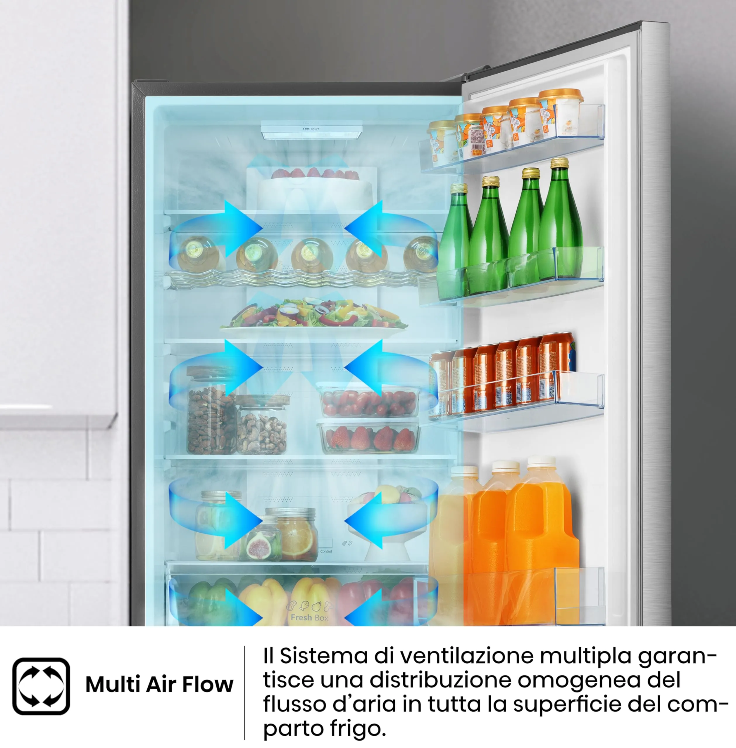 Hisense MC60331ID Frigorifero Combinato Total No Frost, 336 Litri, Classe D, Inox, Altezza 2 metri, Prof. 59 cm, Porta Reversibile, CrispZone, SmartHumidity, Big Box - immagine 8