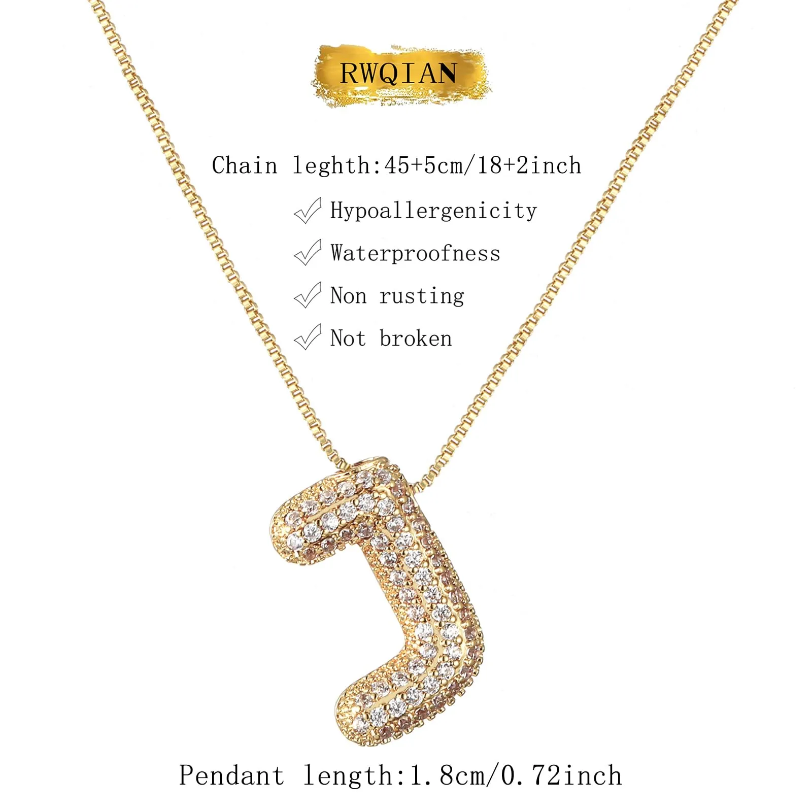 RWQIAN Bubble Initial Letter Chain Oro Delle Donne Balloon Sparkling Zirconia Lettera Pendente Collana Alfabeto J Gioielli Regali delle Donne - immagine 2
