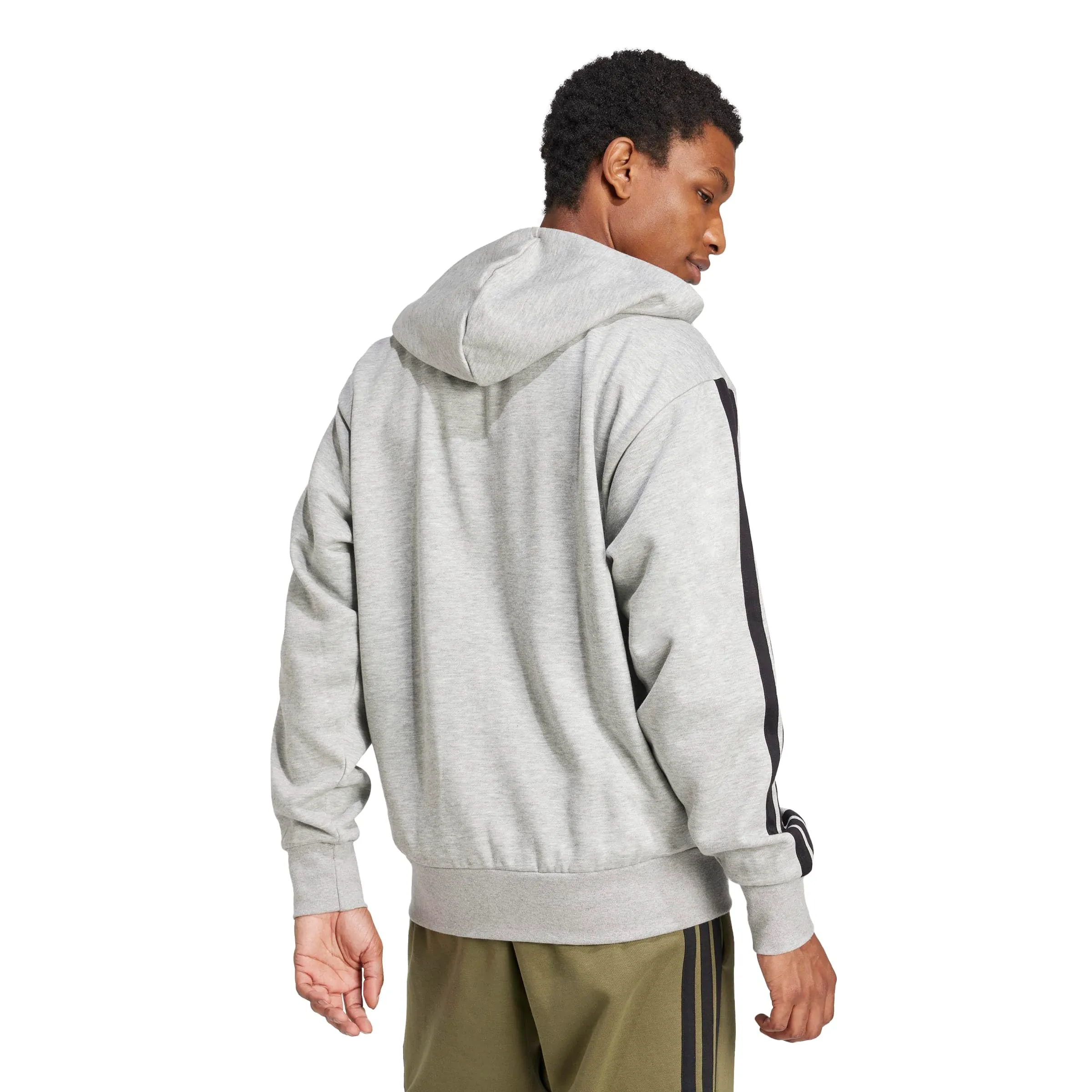 Adidas Essentials - Felpa con Cappuccio e Zip Intera, 3 Strisce, Grigio Medio mélange/Nero, S - immagine 4