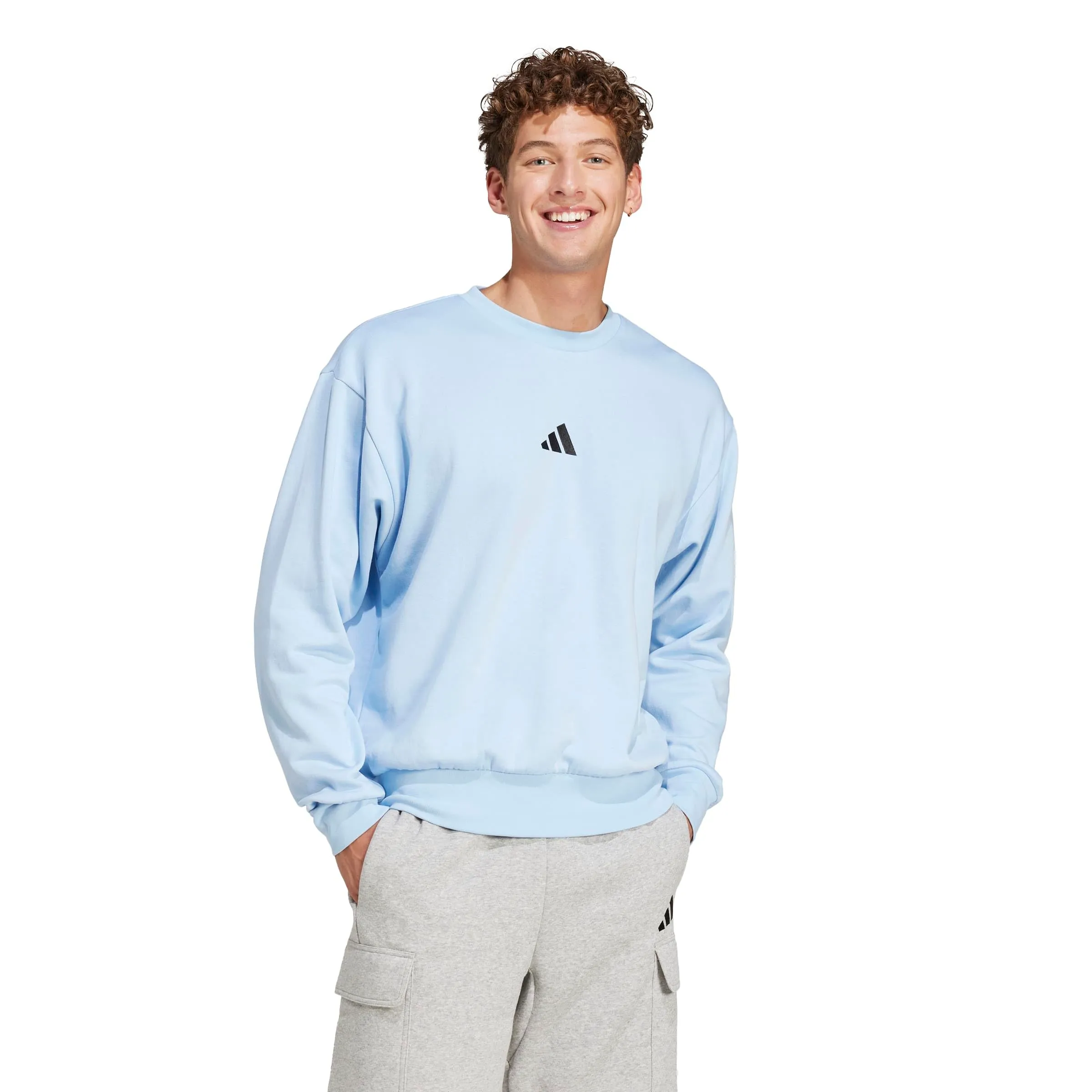 Adidas Essentials Feel Cozy - Felpa in Pile da Uomo, Blu/Nero, 3XL - immagine 2