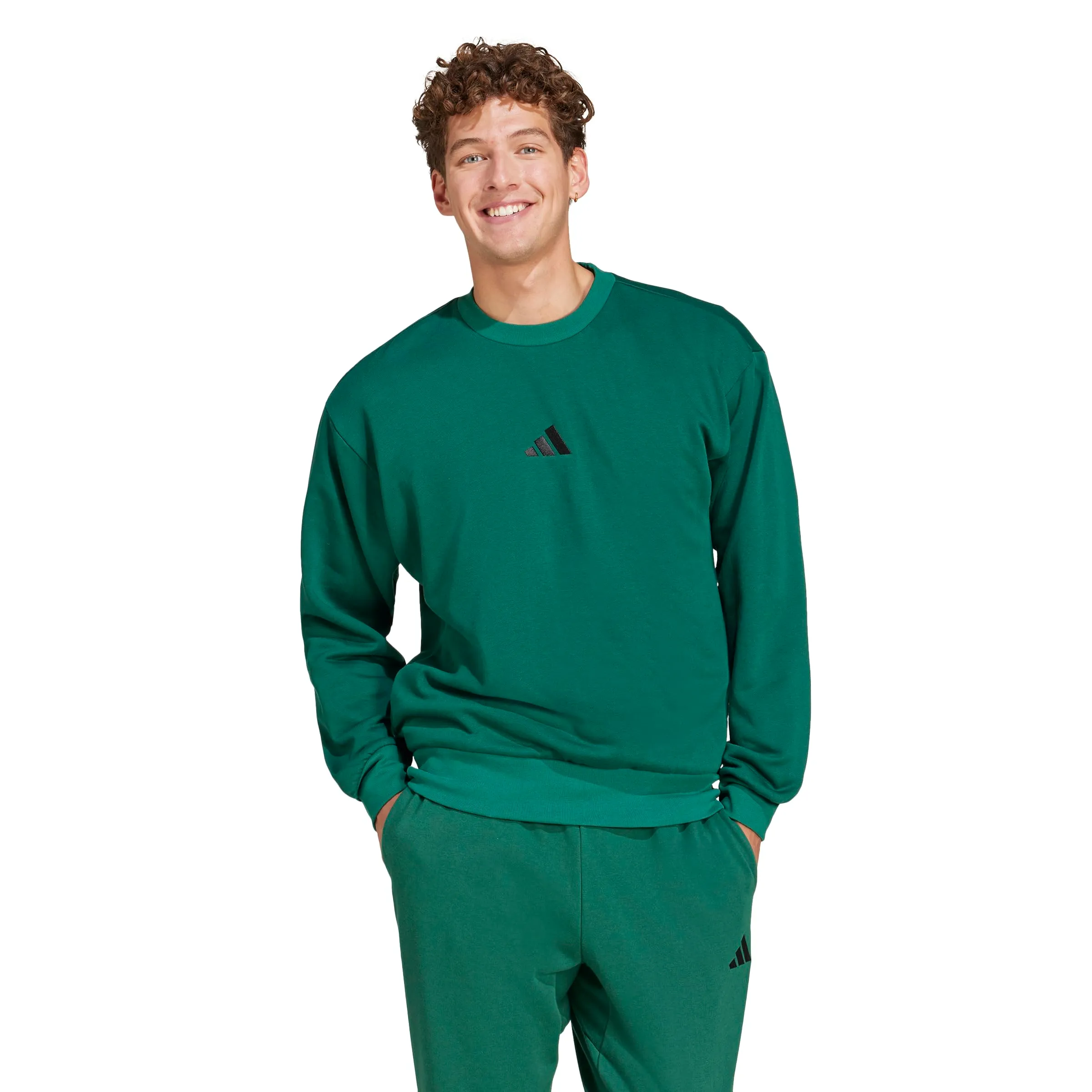 Adidas Essentials Fleece - Felpa da Tuta da Uomo, Verde e Nero, XS - immagine 1