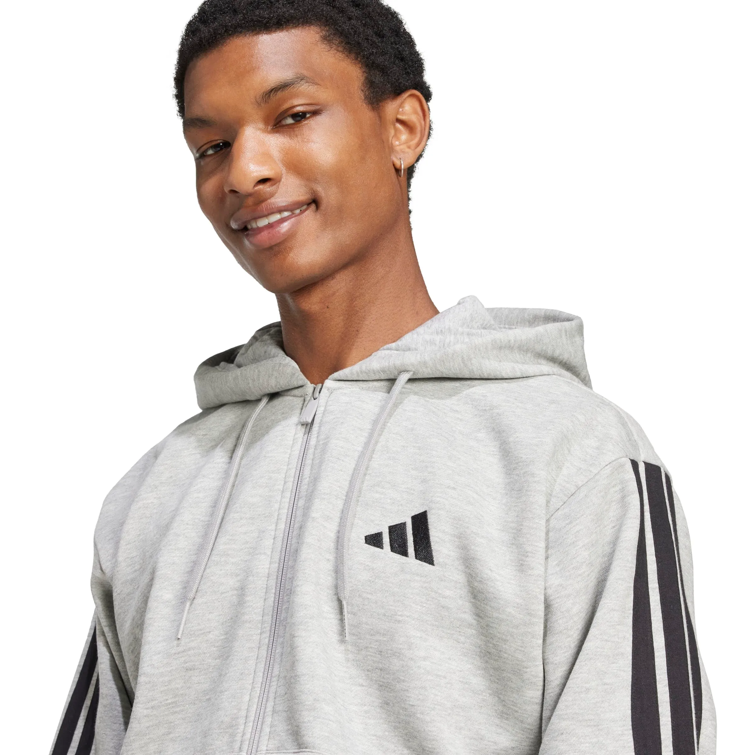 Adidas Essentials 3-Stripes Fleece Hoodie - Maglia Sportiva da Uomo, Grigio Melange/Nero Medio, L - immagine 5