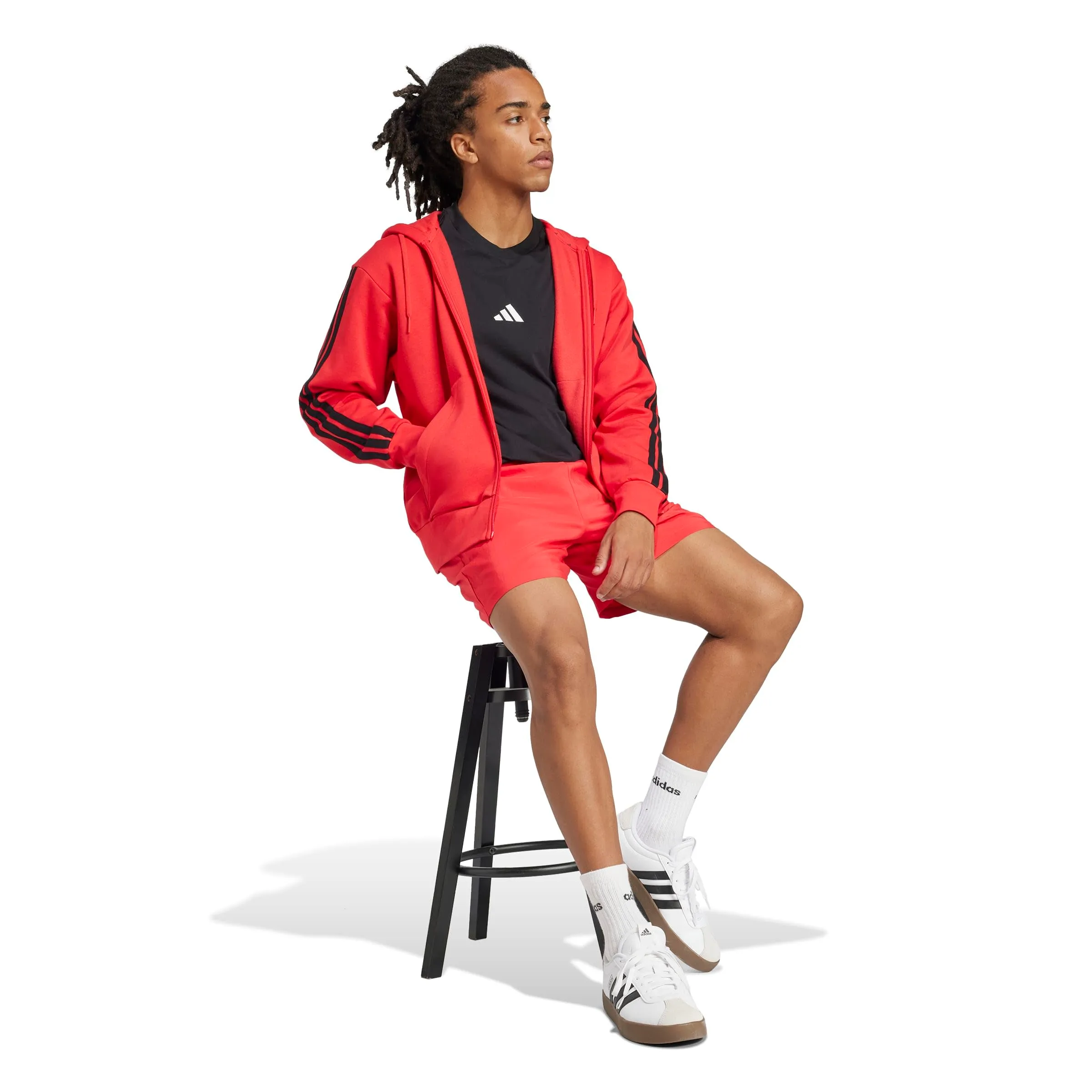 adidas - Felpa da uomo Essentials con 3 strisce e zip integrale, Pure Ruby/Nero, Taglia XL - immagine 2