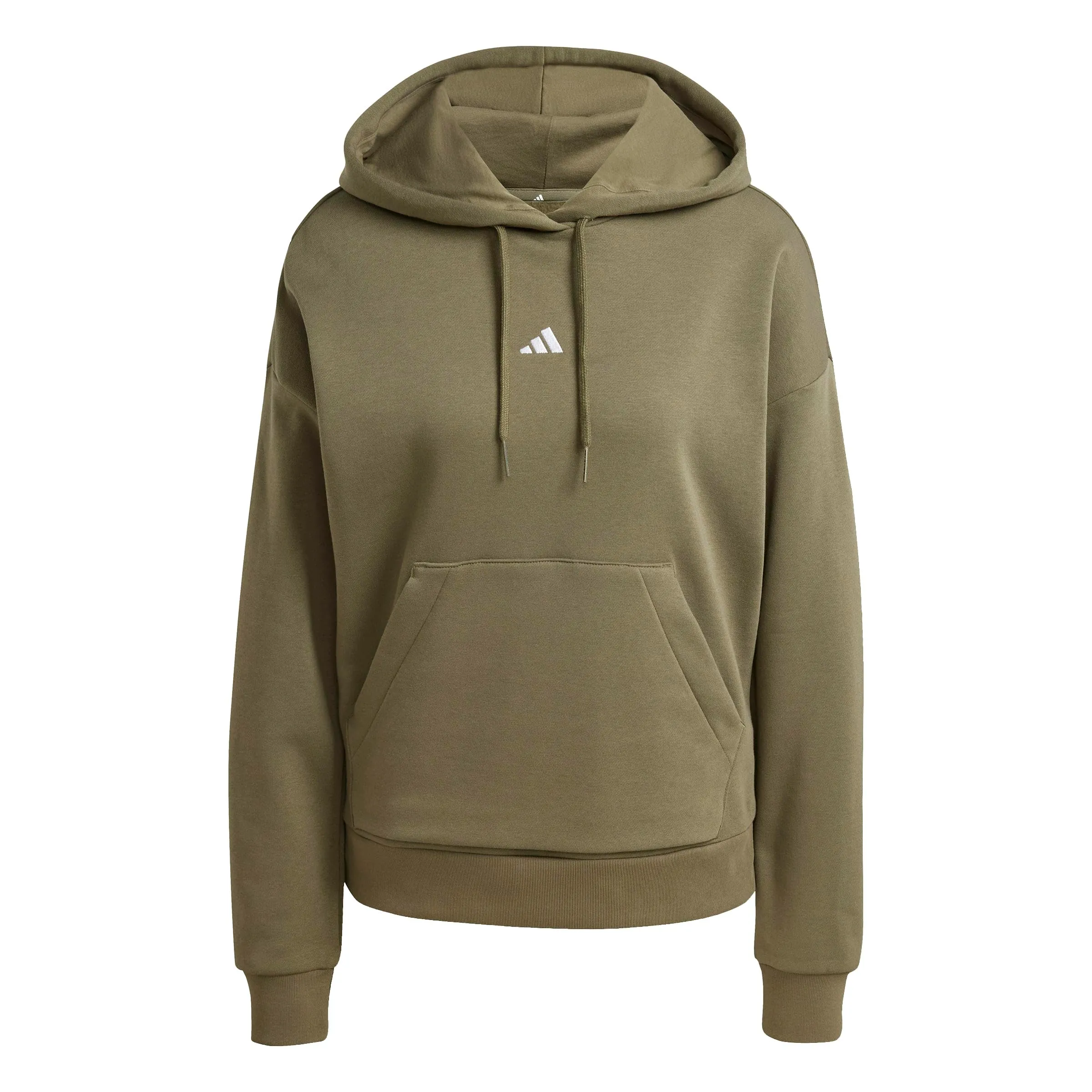 Adidas Felpa con Cappuccio Abbigliamento Sportivo in Pile con Logo da Donna, Oliva Strati/Bianco, Grande - immagine 6