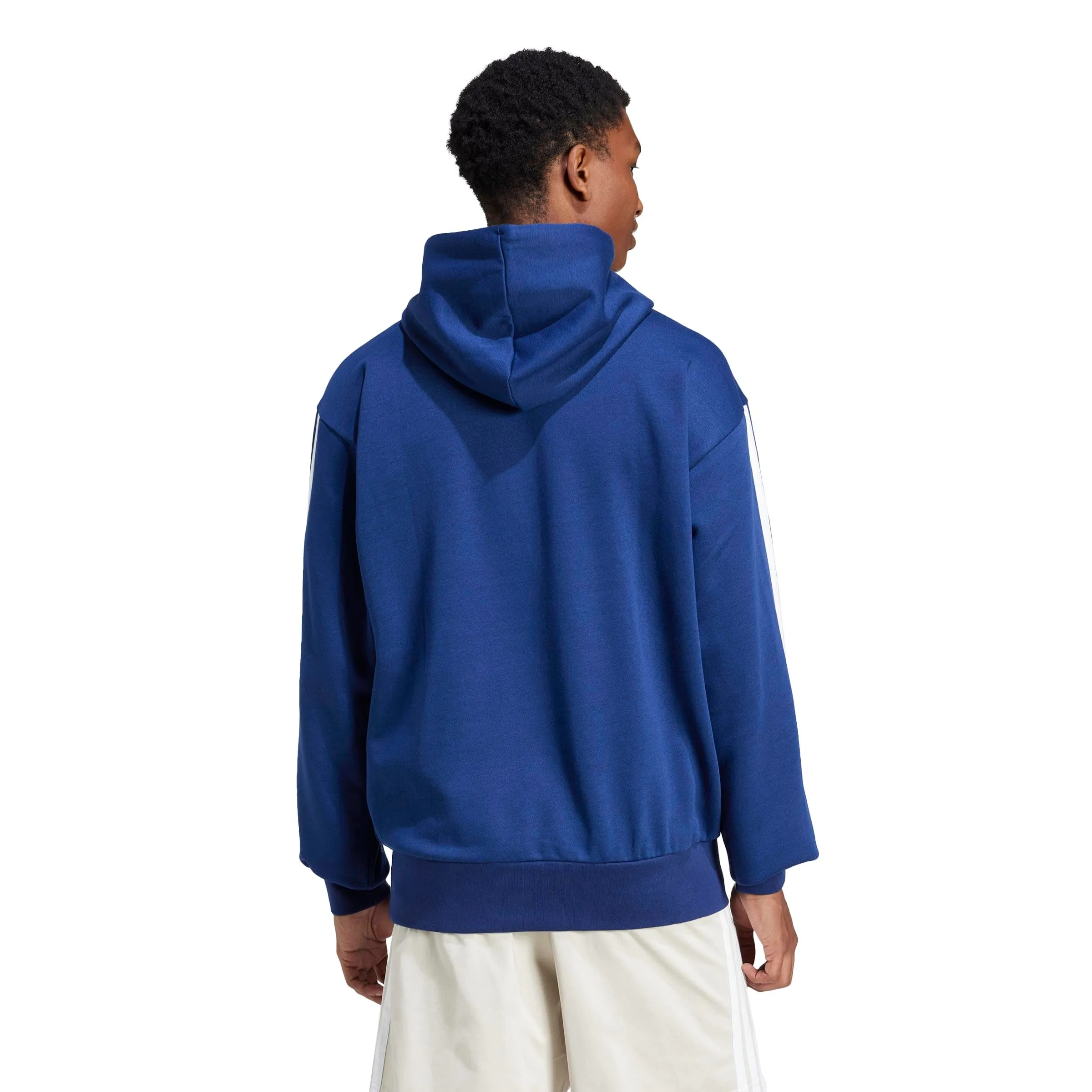 Adidas Essentials 3-Stripes Fleece Hoodie Felpa, Blu Scuro/Bianco, Large da Uomo - immagine 3