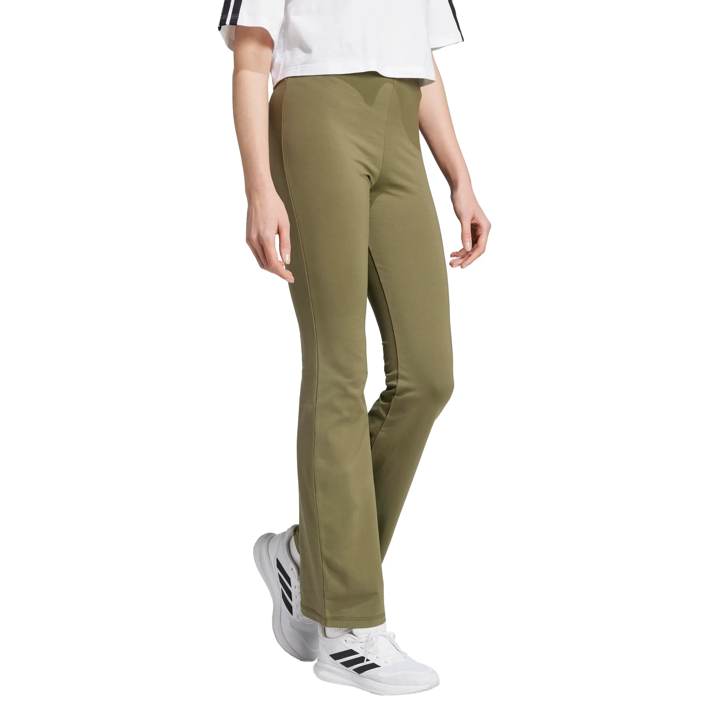 Adidas Essentials Small Logo Flared Leggings, Verde Oliva/Bianco, S, Olive Strata/White, S - immagine 3