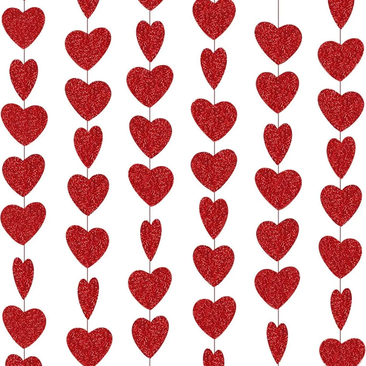 Ghirlanda Cuore Decorazione San Valentino, Ghirlanda Pendente Rossa in Glitter, Decorazione Romantica per Proposta di Matrimonio - 6 pezzi - - immagine 1