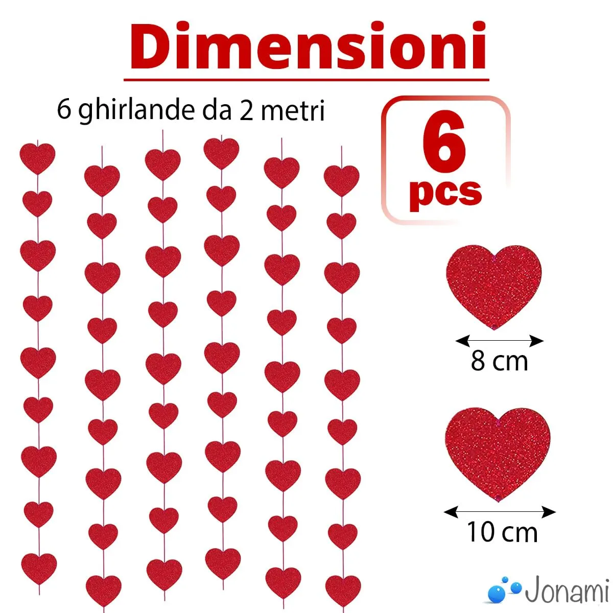 Ghirlanda Cuore Decorazione San Valentino, Ghirlanda Pendente Rossa in Glitter, Decorazione Romantica per Proposta di Matrimonio - 6 pezzi - - immagine 2