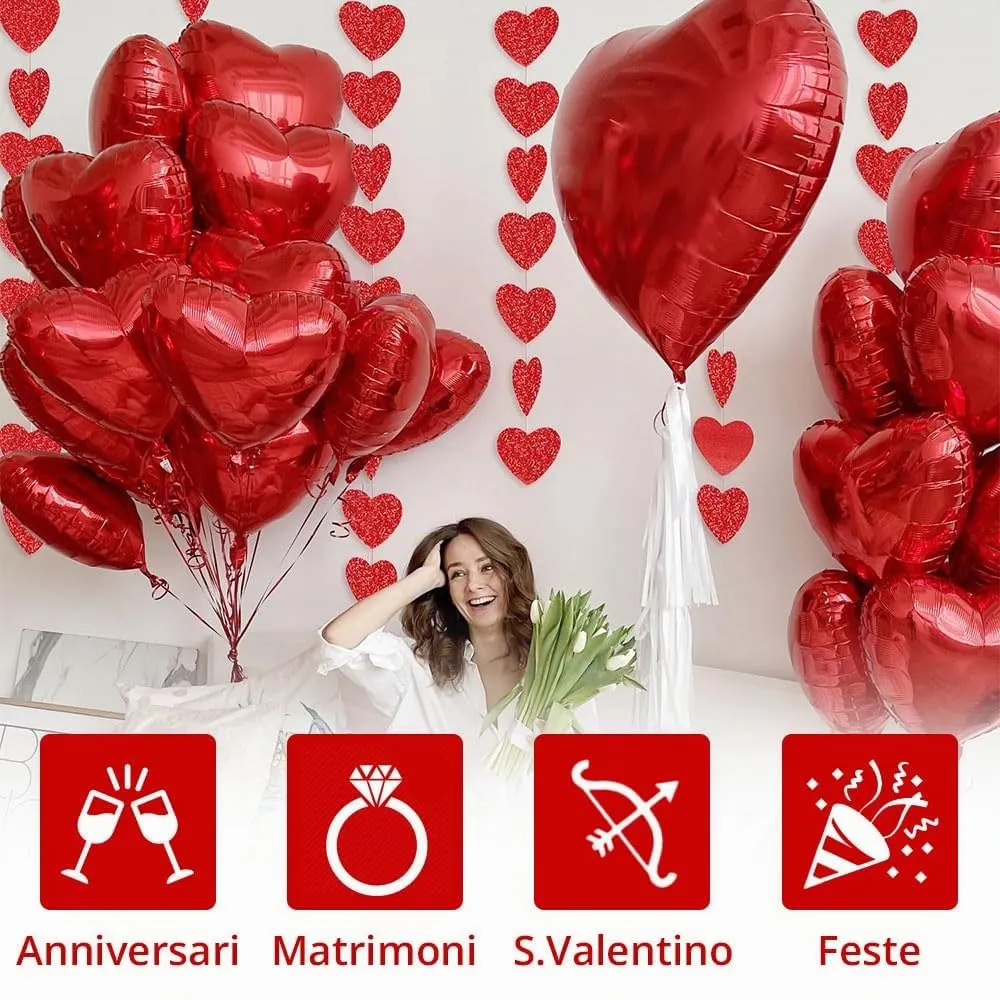 Ghirlanda Cuore Decorazione San Valentino, Ghirlanda Pendente Rossa in Glitter, Decorazione Romantica per Proposta di Matrimonio - 6 pezzi - - immagine 4